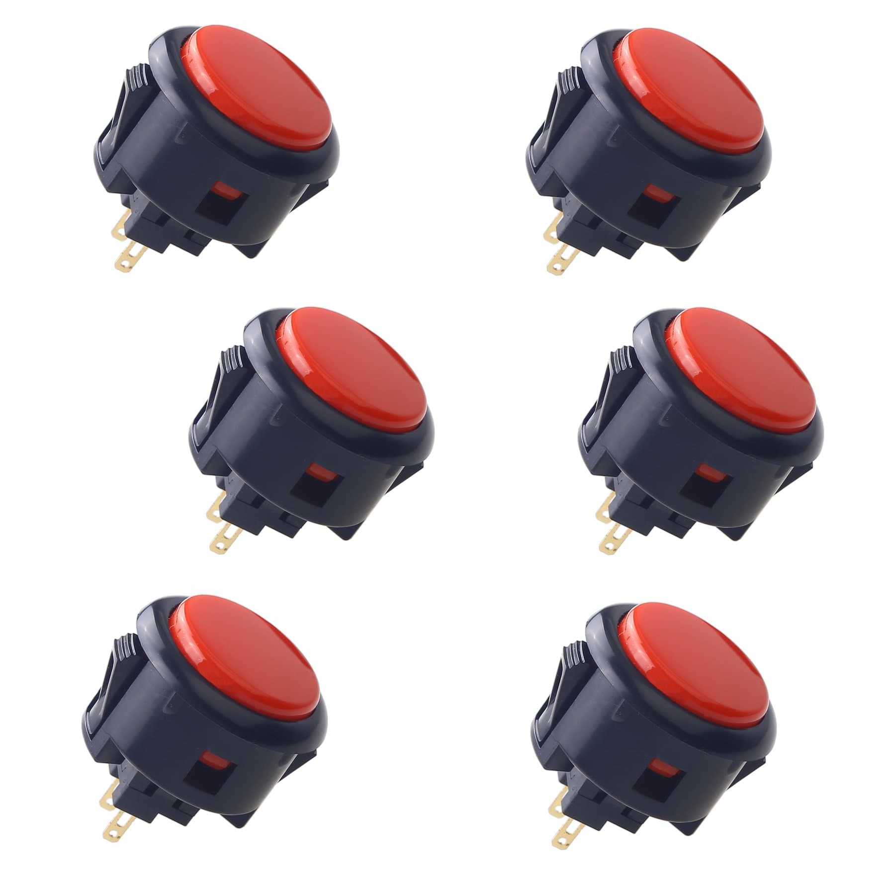 6 Piece Original OBSF-30 arcade button 30mm snap in buttons for arcade joystick controller & video game console (Black & Red)