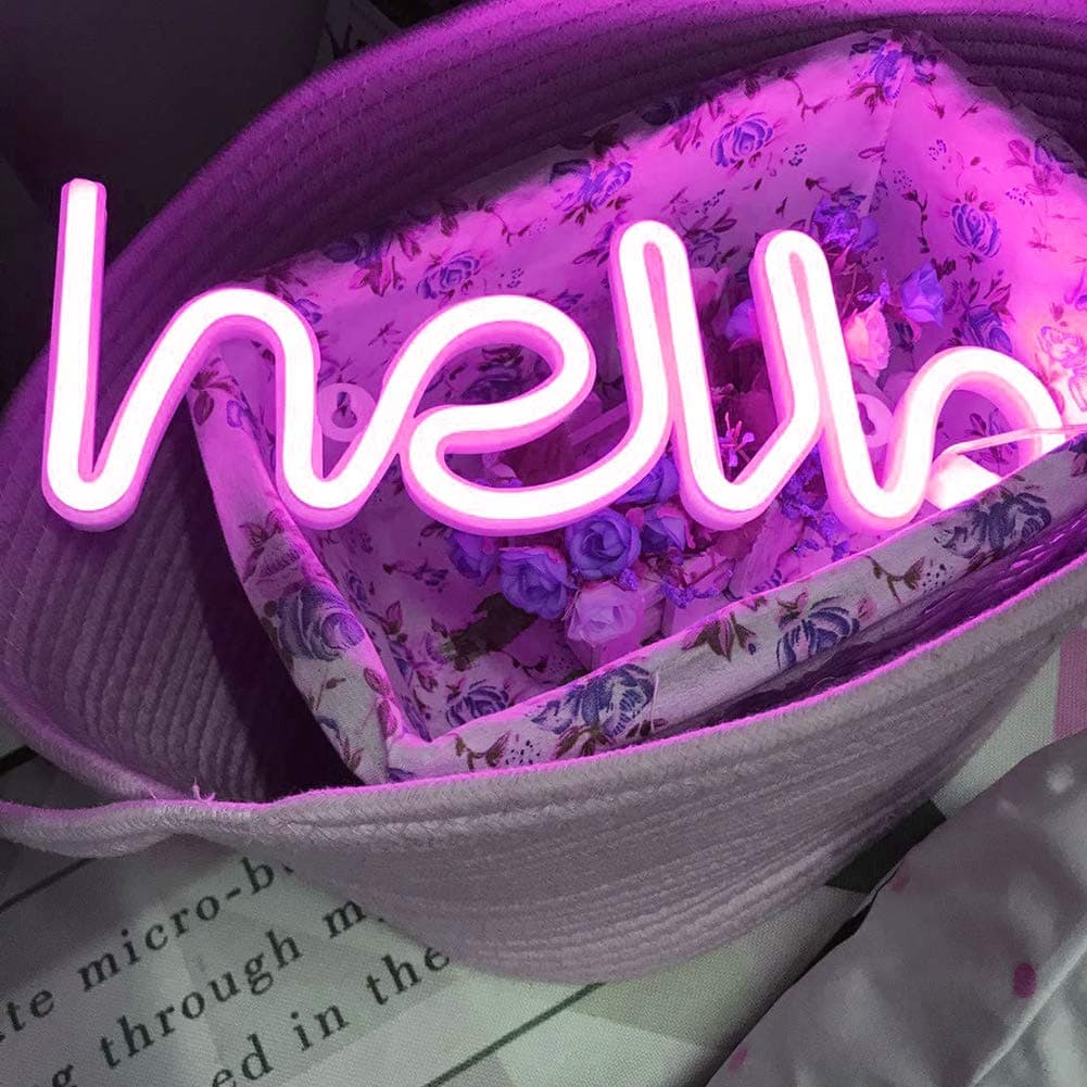 Hello Neon Light Signs LED Neon Word Sign Neon Letters Light Art Decorative Lights Wall Decor for Children Baby Room Hose Bar Recreational Wedding Party Decoration (Pink hello)