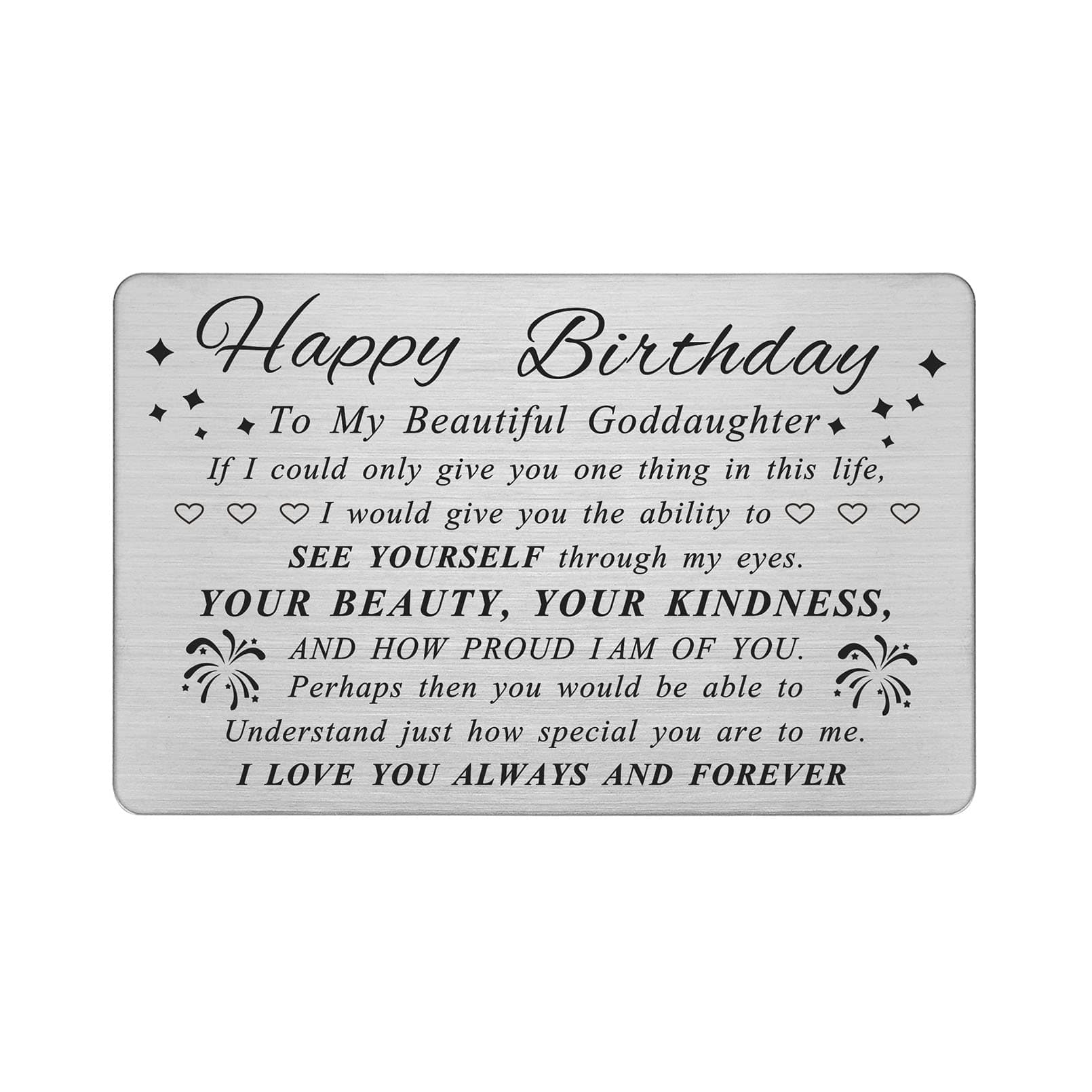 DEGASKEN Goddaughter Birthday Card, Personalized Steel Engraved Wallet Card
