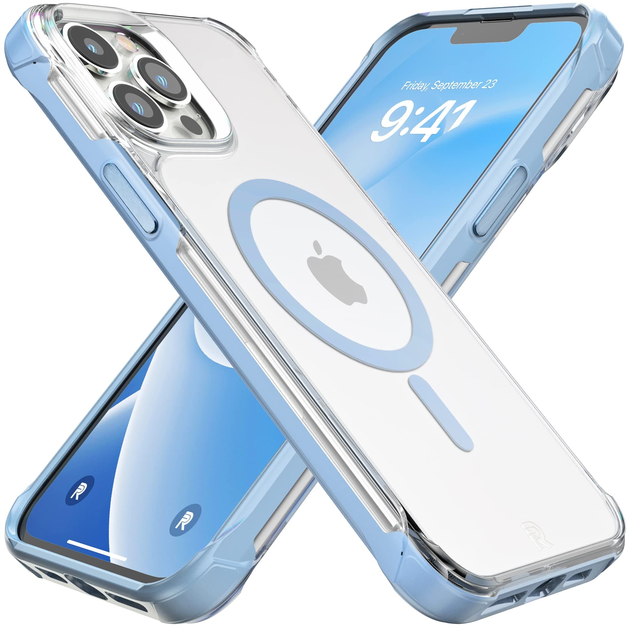 REBEL Clear iPhone 13 Pro Max Case [Crystal Series Gen-3] MagSafe Compatible, Non-Yellowing, Protective Shockproof Bumpers, Metal Buttons, Slim Fit Grip, 6.7 Inch Phone 2021 (Crystal Sierra Blue)