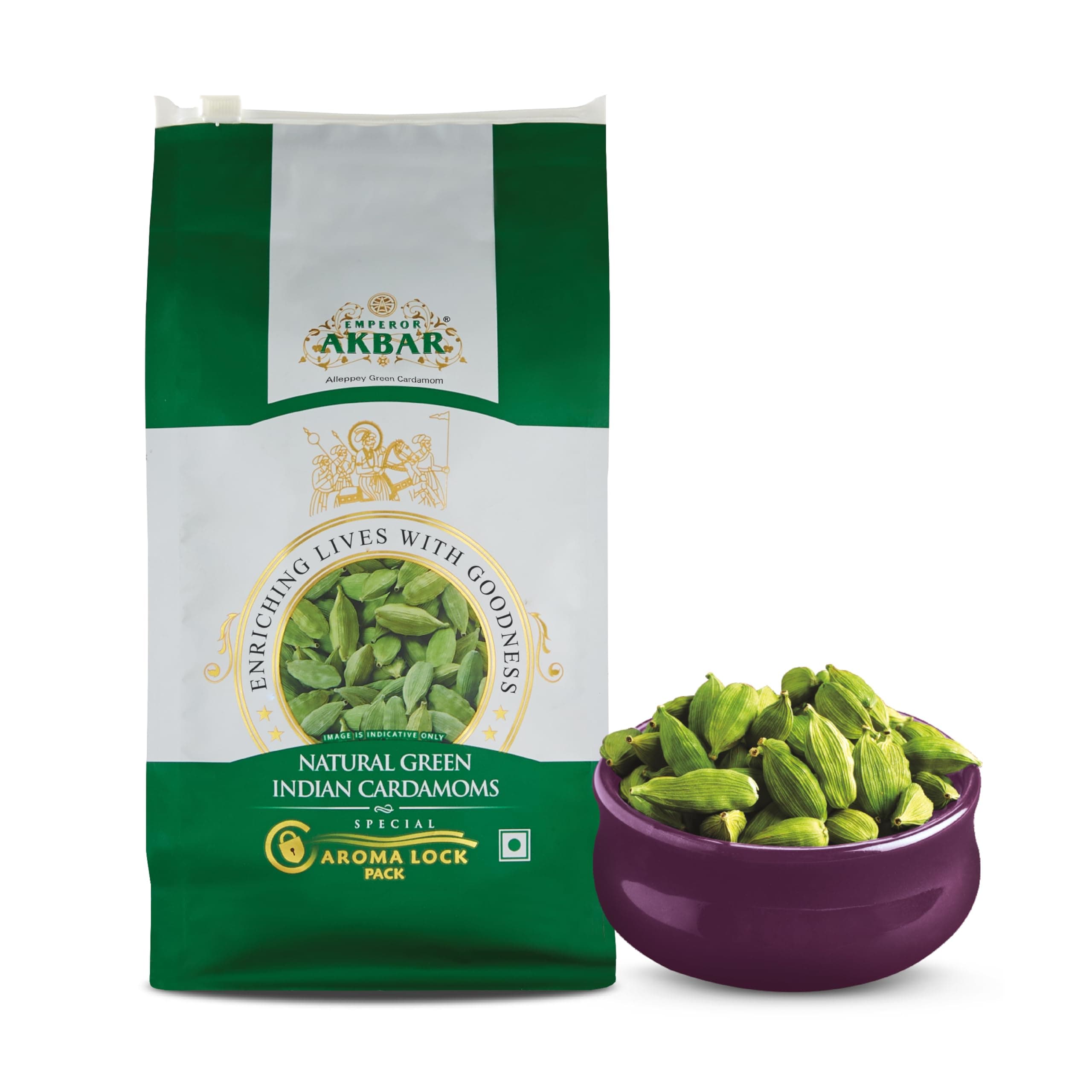 Emperor Akbar Alleppey Whole Green Cardamom 7-8 mm | 250g | Long lasting Aroma | GI Tagged | Antioxidant Rich Spice for Tea & Cooking | Premium Export Quality Elaichi | Kerala Cardamom | Pack of 1