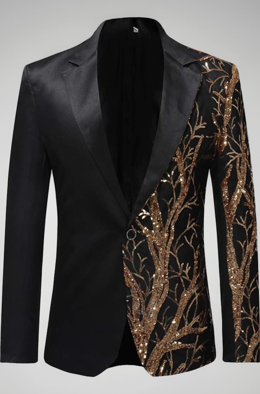 Mens Dinner Tux Dress Blazer Gold Sequin Slim Fit Suit Jacket Sport Coat