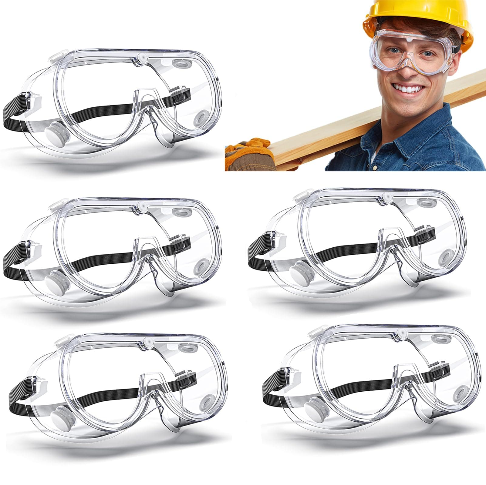 KASTWAVE 5 Pack Clear Protective Glasses Goggles Eye Safety Glasses for Construction, Shooting, Laboratory, Daily Life
