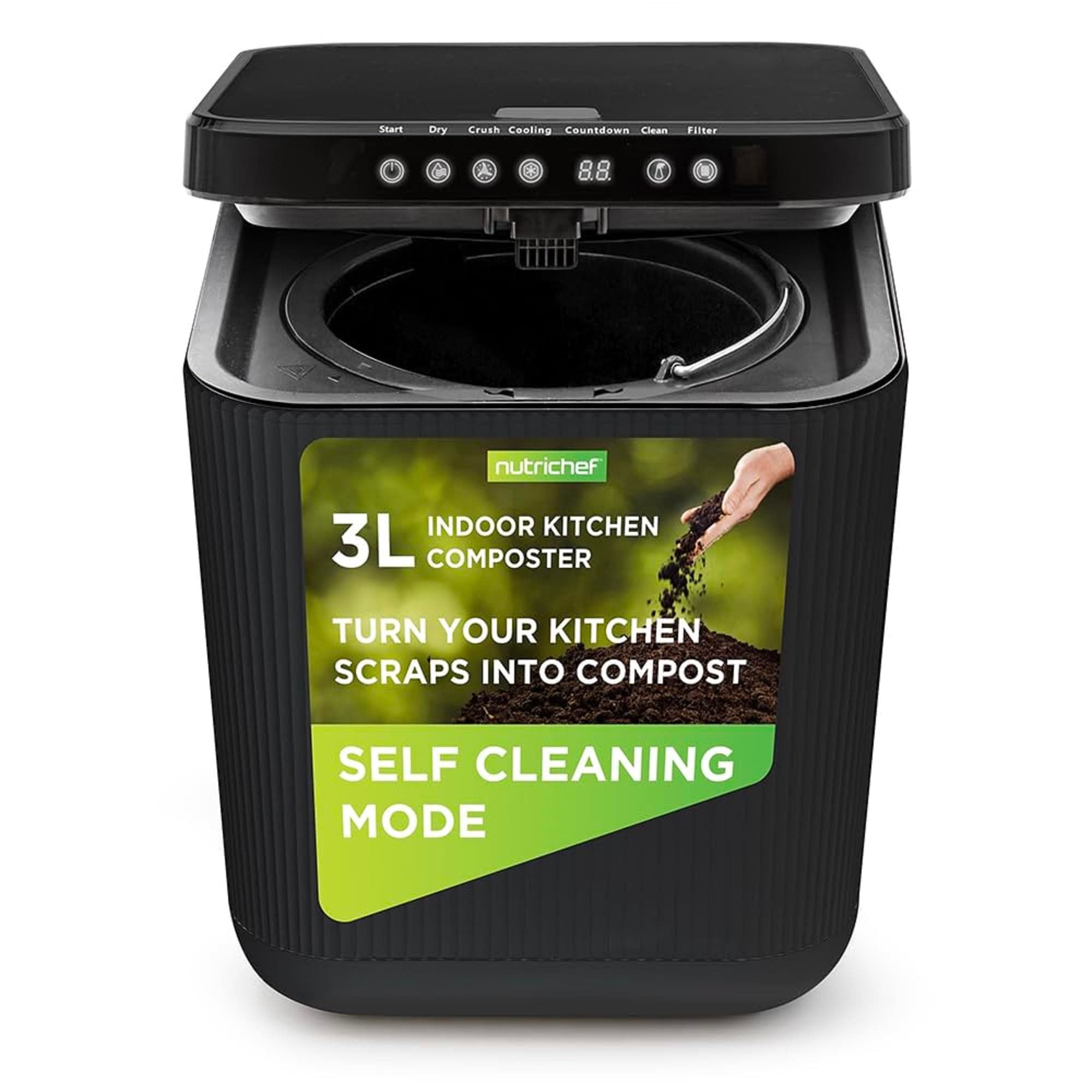 Nutrichef 3L Electric Kitchen Composter - Compost’s Organic Material & Food Scraps | Countertop Automatic Compost Bin | Dry, Crush, & Cooling Functions | Perfect for Kitchens & Apartments
