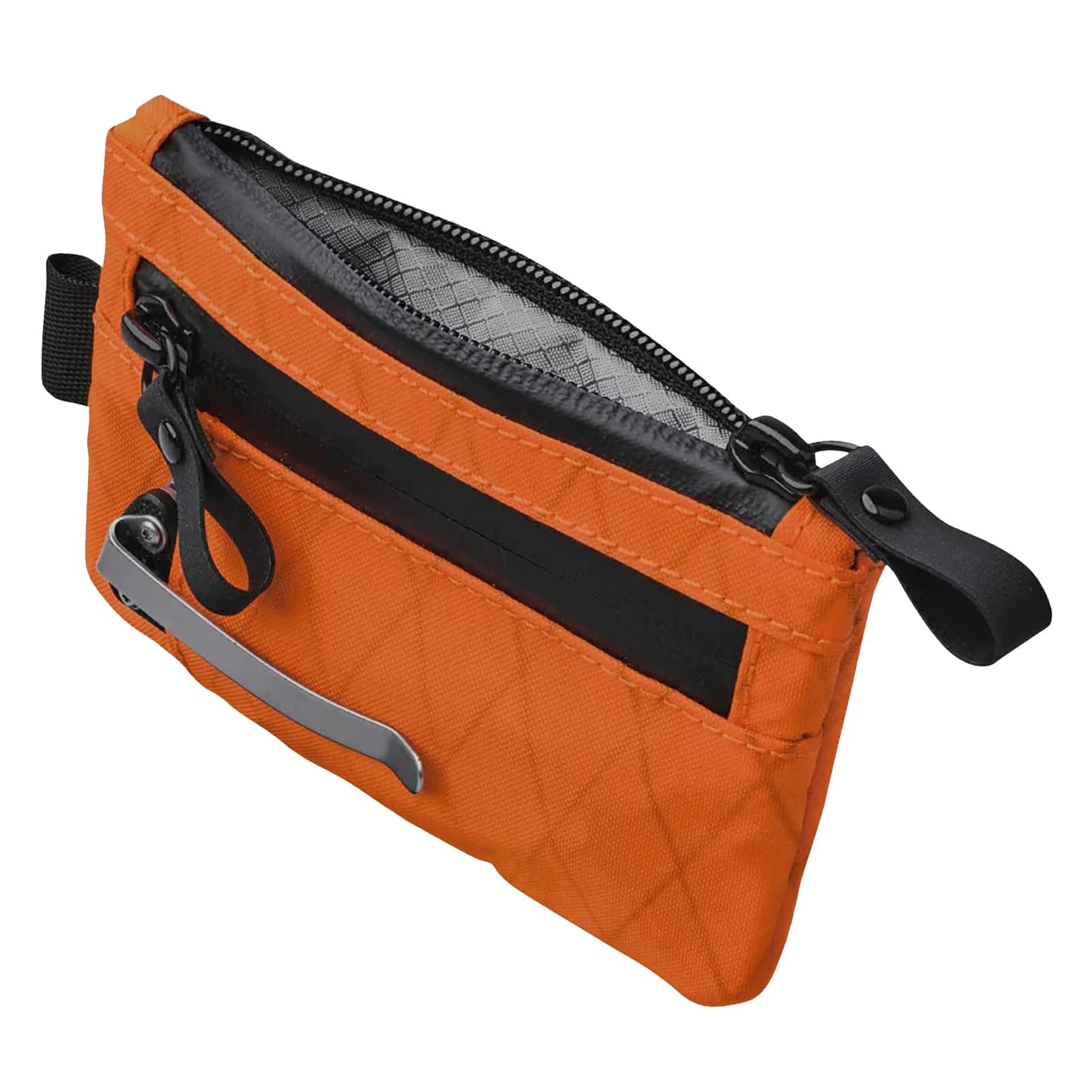ALPAKA Zip Pouch Pro Hot Orange X-Pac VX25 - Minimalist Zipper Wallet - Small Pouch - RFID Blocking Material - Three Multi-Tool Slots - Holds 4-12 Cards - Weather Resistant - HUB Keychain Compatible