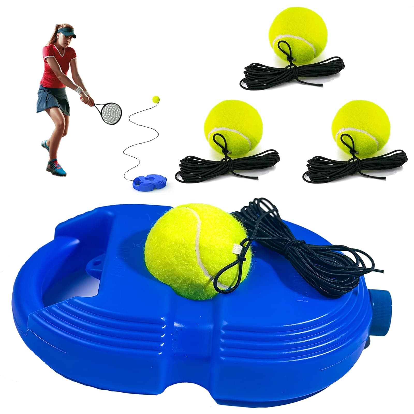 Tennis Trainer Rebound Ball with 3 String Balls, Solo Tennis Training Equipment, Portable Rebounder Kit for Beginners