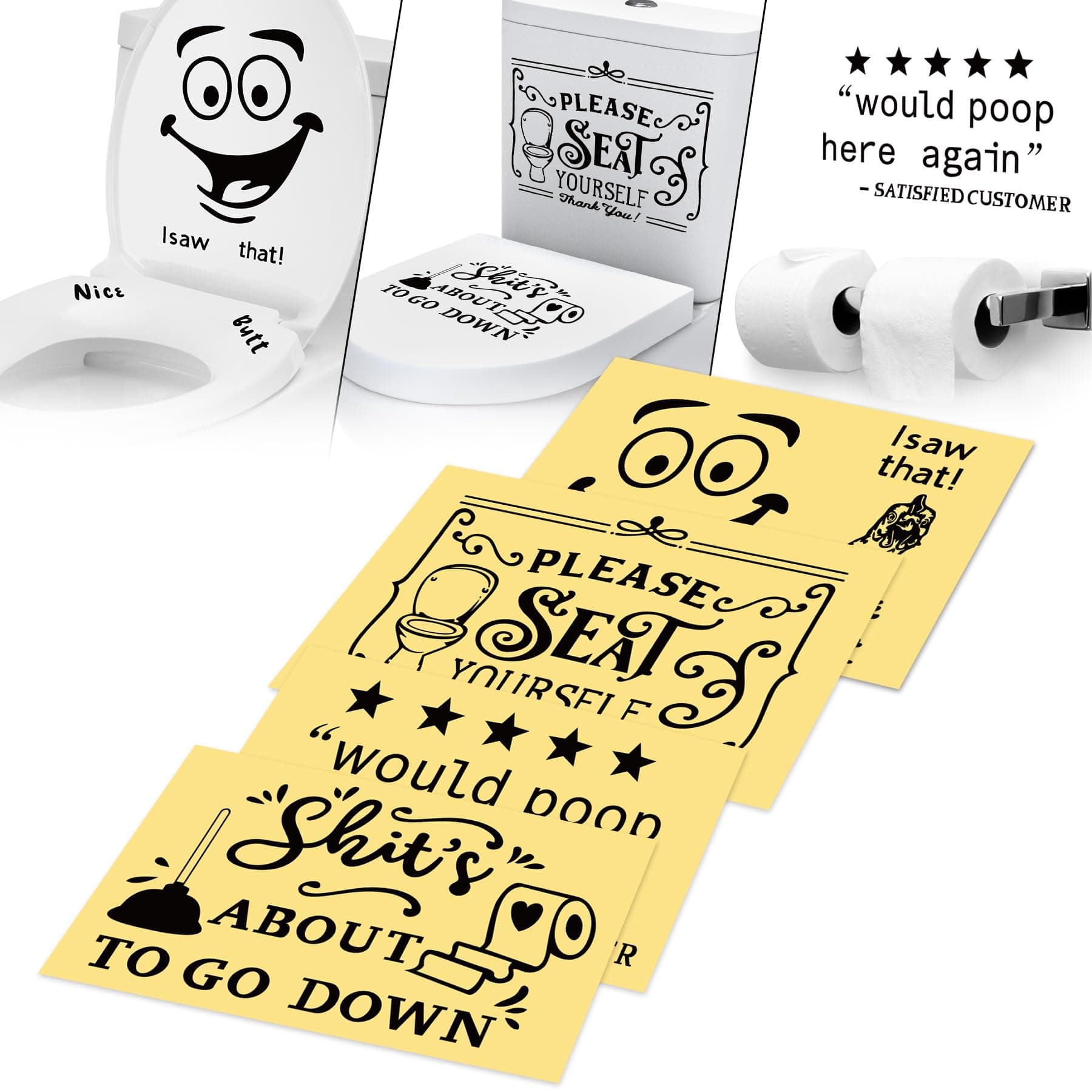 ALIGZ Funny Toilet Stickers, Please Seat Yourself, Nice Butt, Would Poop Here Again, Shxts About to Go Down, Rooster Sticker for Bathroom, Funny Gift
