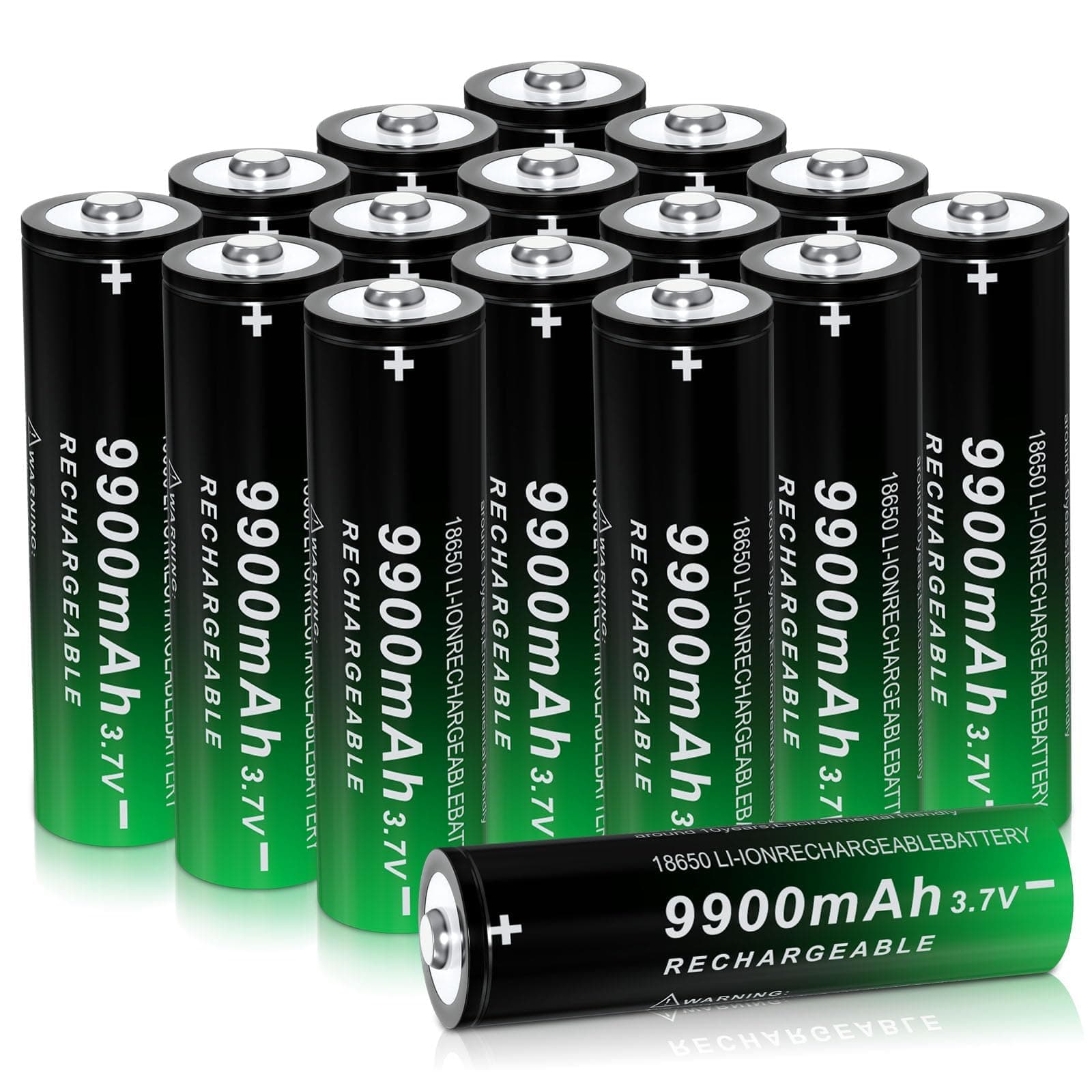 18650 Rechargeable Battery 9900mAh High Capacity Button Top Battery 3.7 Volt Rechargeable Batteries for Headlamp and Flashlight, etc (16Pack, 3.7v)