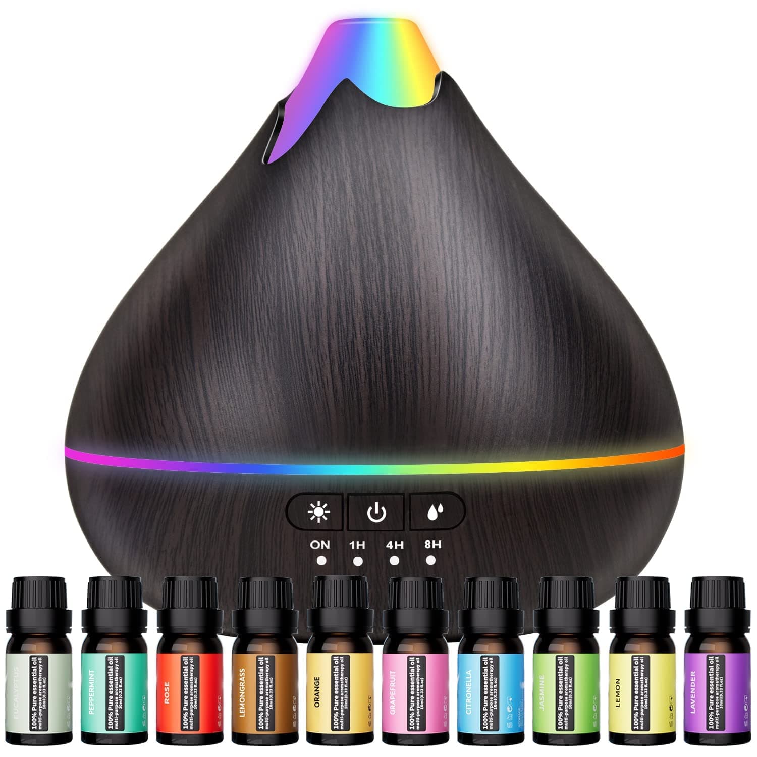 Essential Oil Diffusers 550ml Diffuser,10 Essential Oils Diffuser Gift Set,Advanced Ceramic Ultrasonic Technology Aromatherapy Diffusers Auto Shut-Off for 15 Ambient Light Settings(Black)
