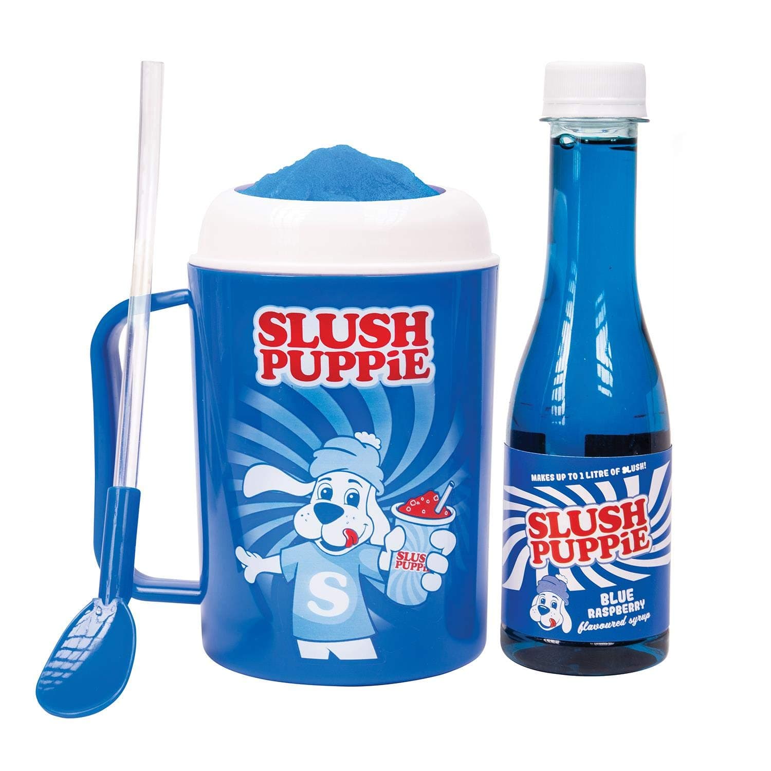 Slush puppie Slushie Making Cup with Blue Raspberry Syrup Official Slush Puppy, Blue/red/White, 1769