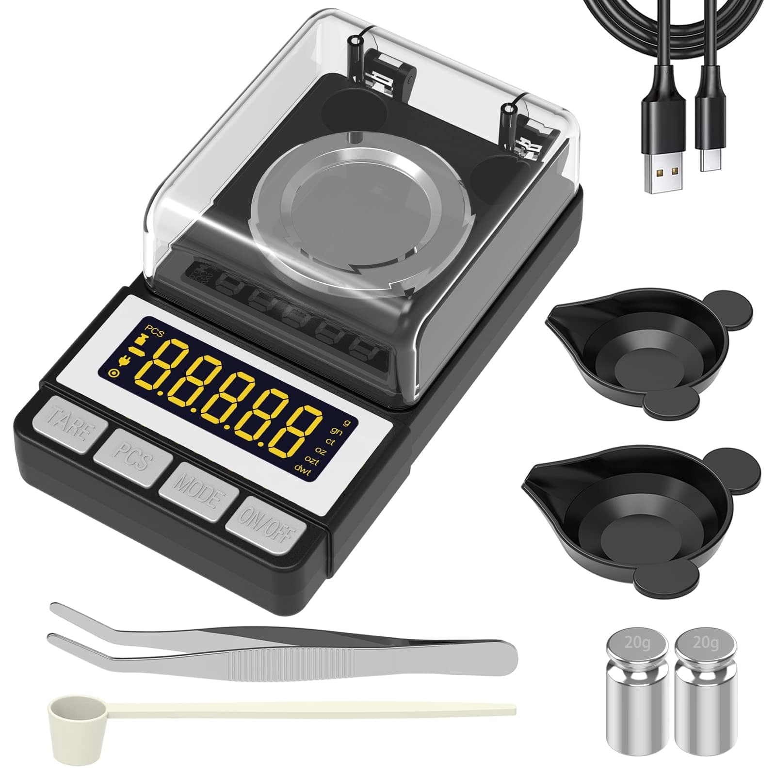 WEIGHTMAN Milligram Scale 50g / 0.001g, Reloading Scale with 2X 20g Calibration Weight, High Precision Jewelry Scale with Large LCD Display, MG Scale for Gold Medicine Powder, Battery Included