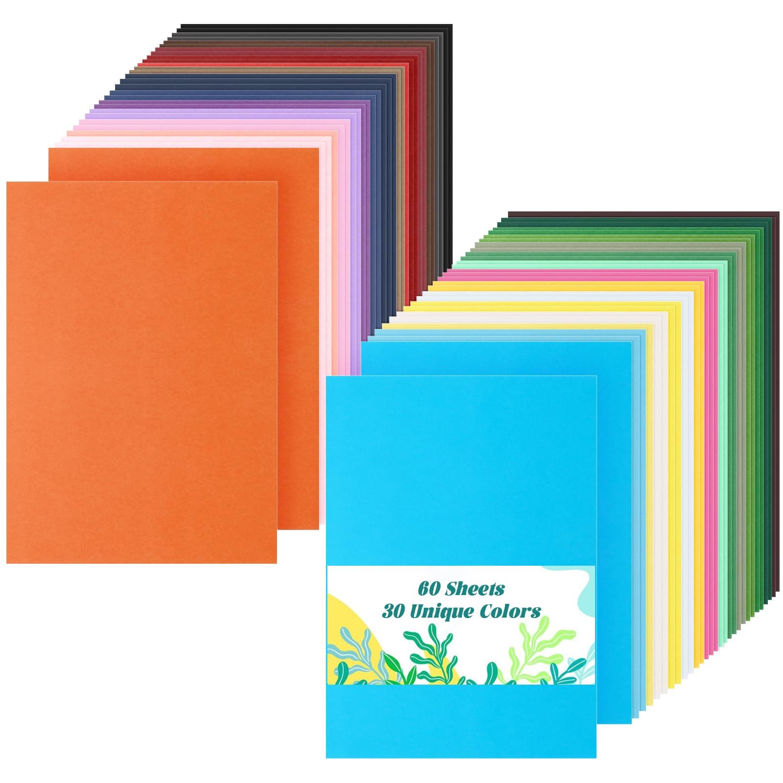 Fswcck 60 Pack Card Stock Assorted Colors 8.5 X 11,Cardstock Colored, Thick Construction Colorful Paper A4 Size for Diy Art, Scrapbook, Crafting,Office, Home and Creative Projects