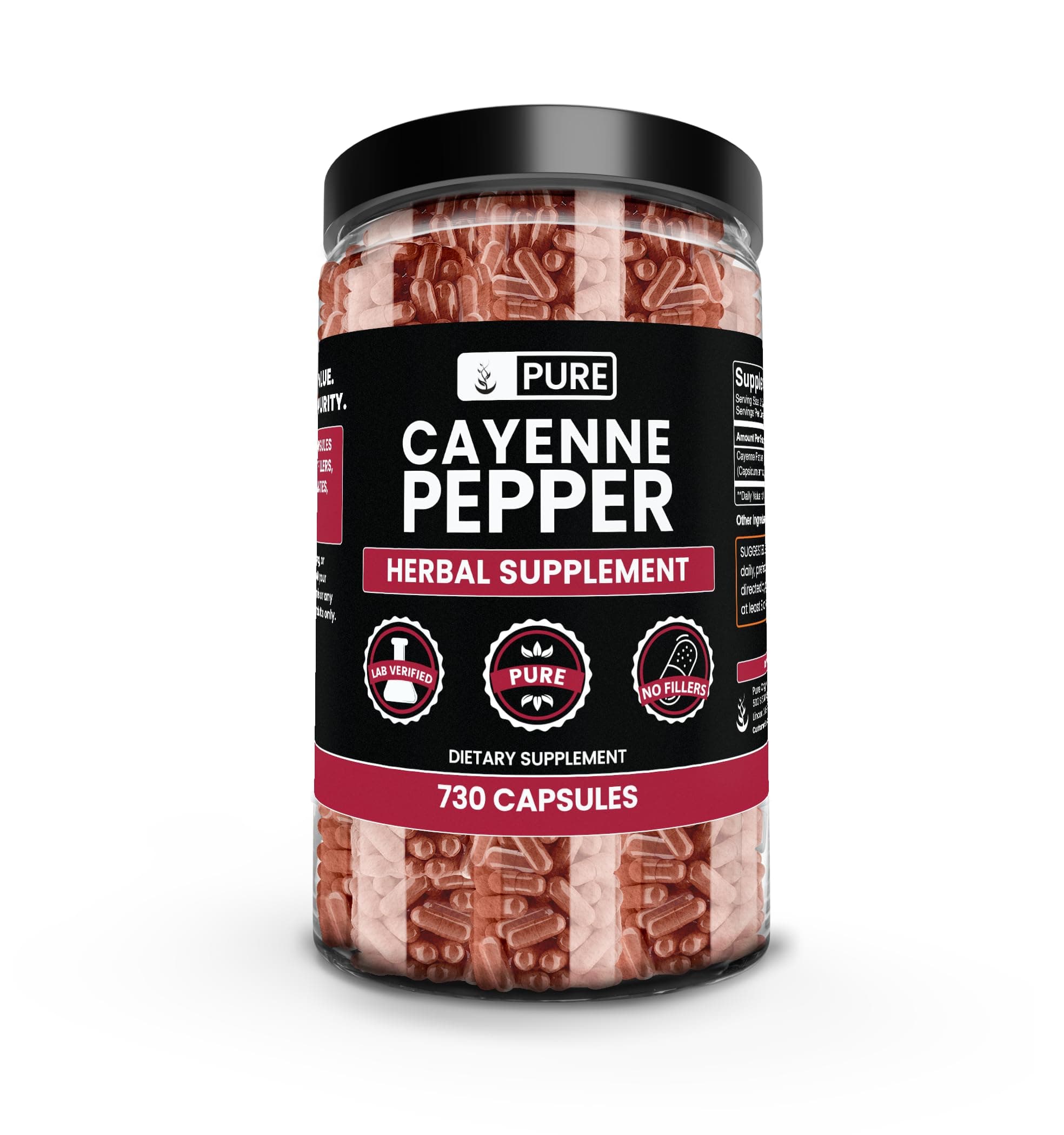 PURE ORIGINAL INGREDIENTS Cayenne Pepper (730 Capsules) No Magnesium Or Rice Fillers, Pure, Lab Verified