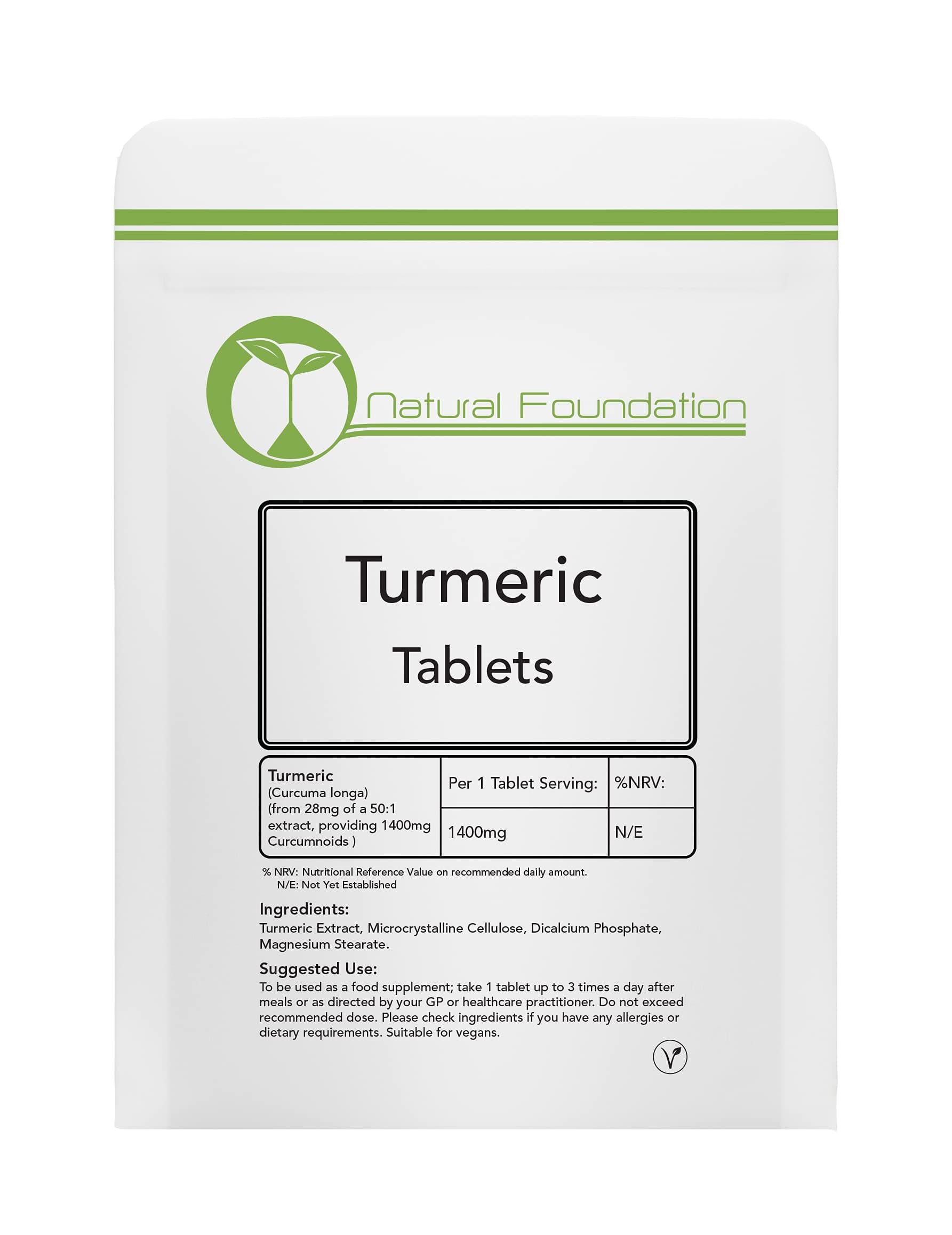 Turmeric Tablets High Strength 1,400mg 90% Curcumin Supplement for Inflammation Digestive Health & Joint Support Tumeric Made in The UK | Natural Foundation Supplements (120 Tablets)