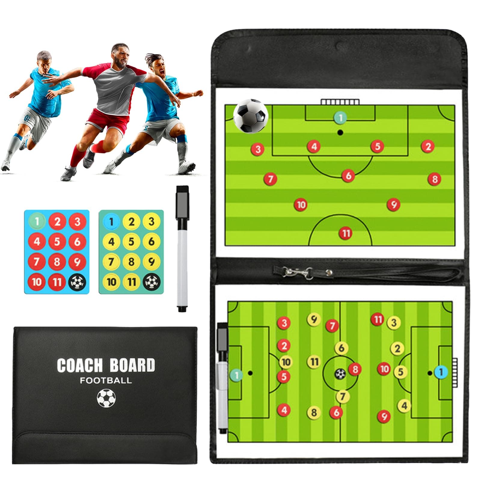 PhantomSky Football Tactics Board Magnetic, Professional Portable Football Coaching Board with Magnets, Whiteboard Marker, Eraser, for Training Football Competition (Size: 53cm x 31cm)