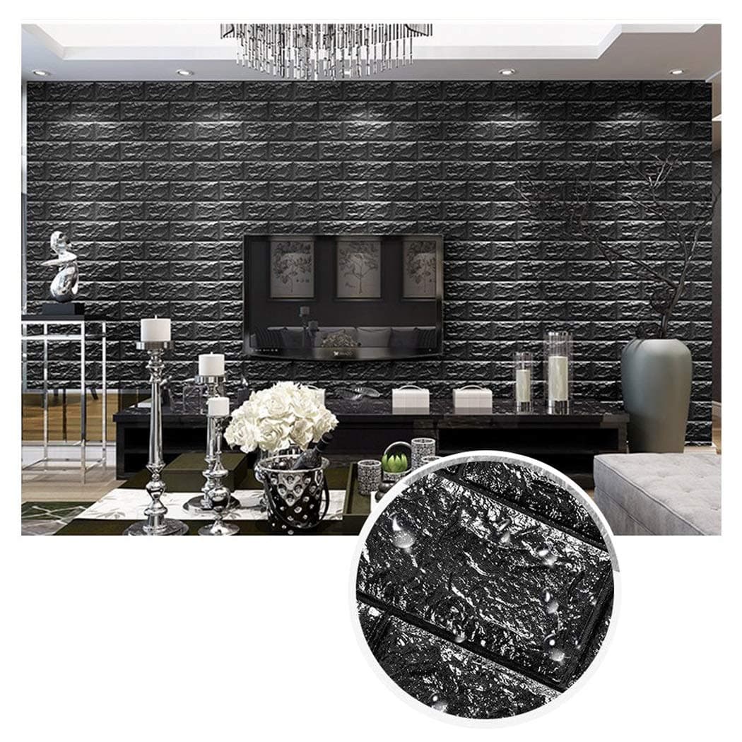Ann 3D Brick Wall Stickers, Self Adhesive Wallpaper DIY Removable Wallpaper Soundproofing Self- Adhesive Wallpaper, for Living Room Bedroom Bar TV Wall Office Decoration (Black)