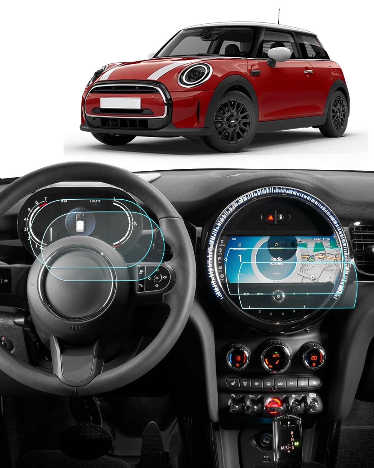 4 Pack Screen Protector for 2022-2024 Mini Cooper F55 F56 F57/Mini Countryman/Mini Clubman/Electric Hardtop Accessories Navigation+Dashboard 8.8 Inch Touch Screen Nano Film Anti-Fingerprint
