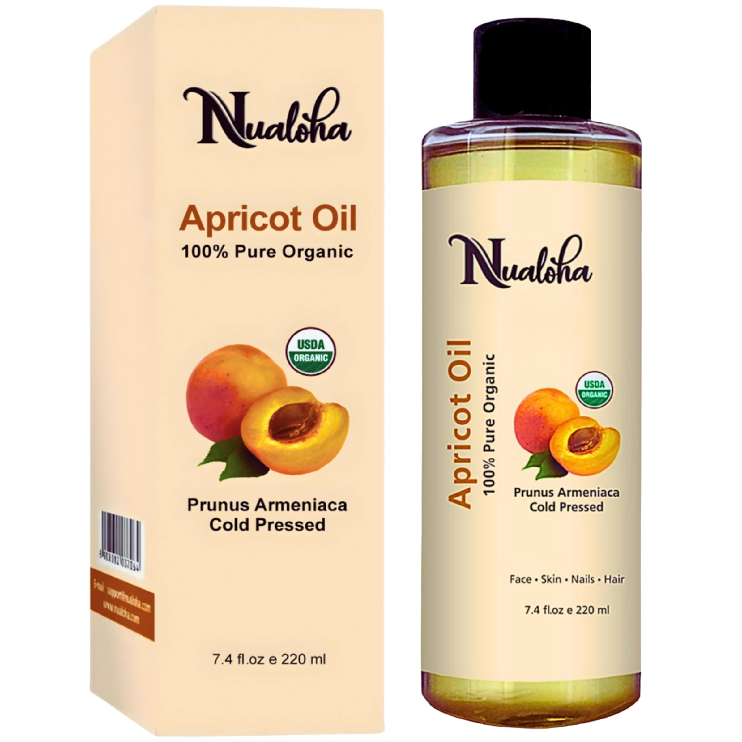 Apricot Oil (220 ml) Cold Pressed for Face, Skin, Nails, and Hair to achieve a Healthier and Beautiful Appearance