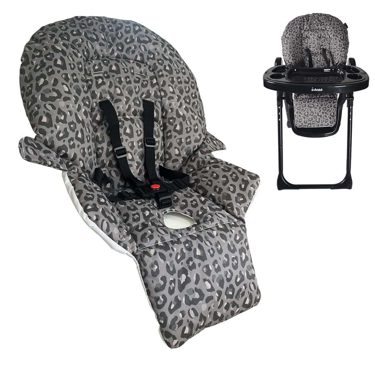 MBHC8 Premium Highchair Seat Cover Only with 5-Point Harness - Padded PVC Seat Cover, Easy Clean, Seat Cushion Compatible with My Babiie MBHC8 - Black Leopard