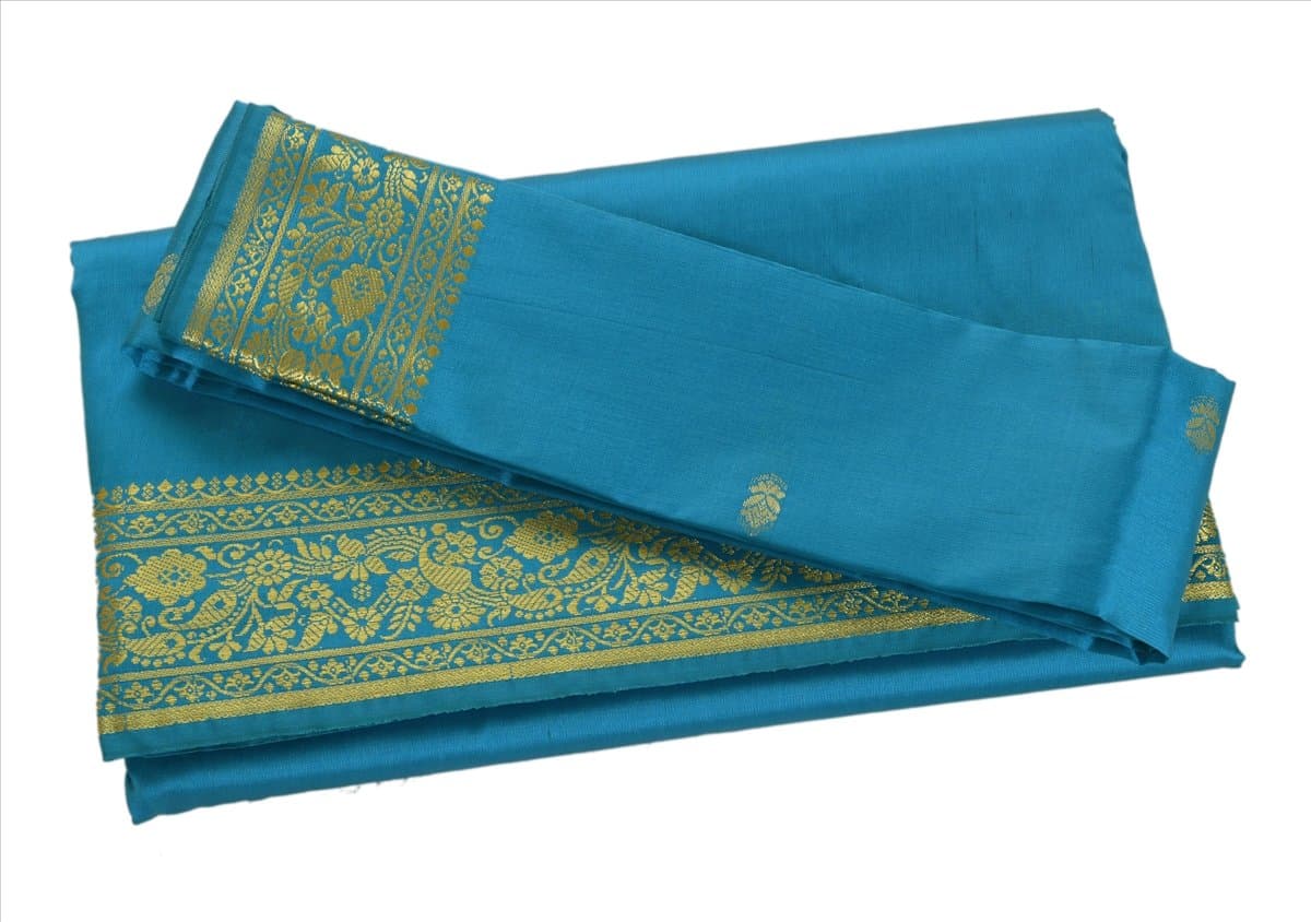 Indian Art Silk Sari Saree Woven Golden with Blouse Piece Paisley Design Decor