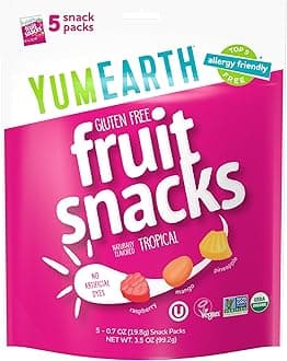 Organic Tropical Fruit Snacks, Tropical Fruit Flavored Snack Packs, Allergy Friendly, Gluten Free, Non-GMO, Vegan, No Artificial Flavors or Dyes (60 Snack Packs)