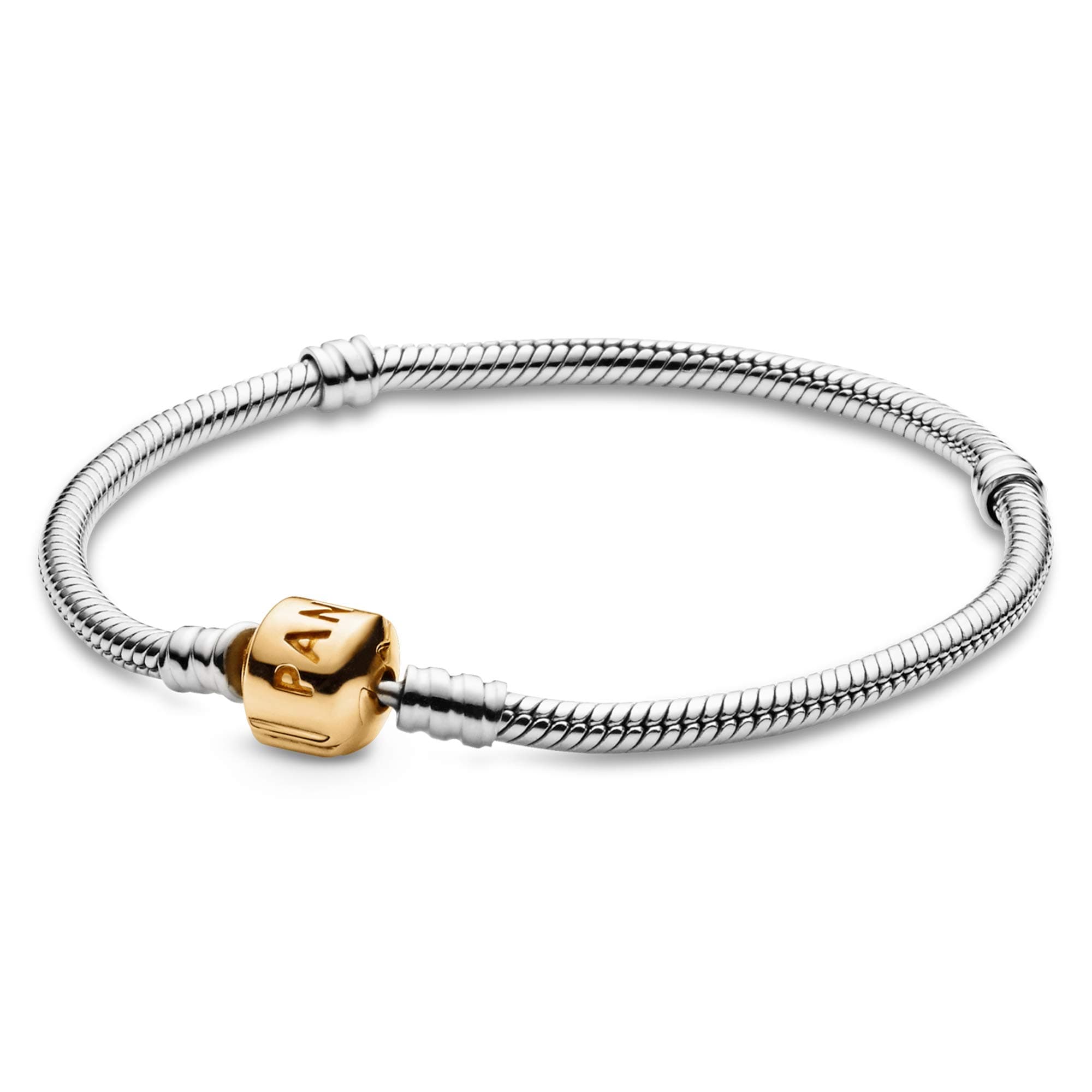 Snake Chain Bracelet with Two-tone Barrel Clasp