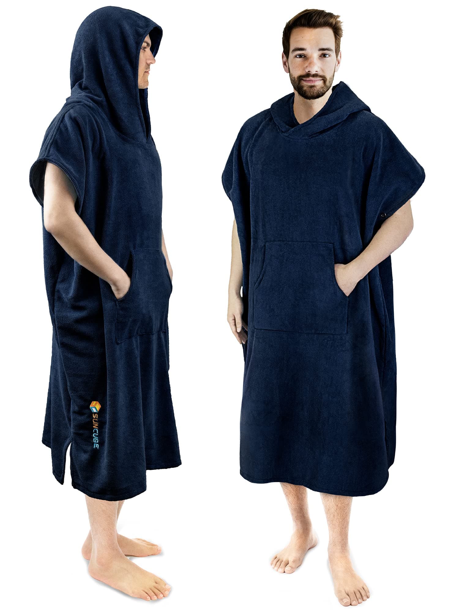 SUN CUBE Surf Poncho Changing Robe with Hood | Absorbent Quick Dry Microfiber Wetsuit Changing Towel with Pocket for Surfing Men Women, Navy, One size