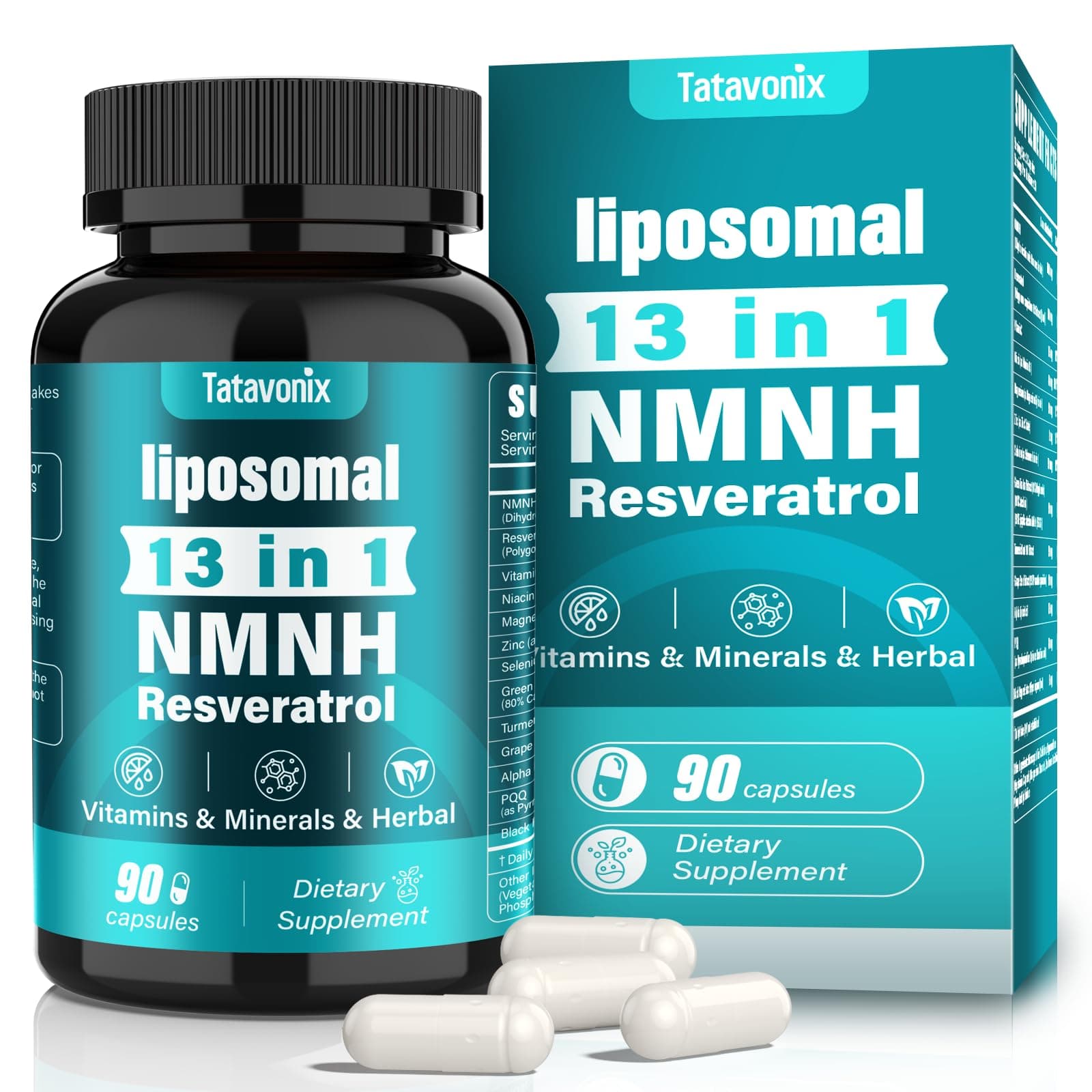 13 in 1 NMNH (Dihydronicotinamide Mononucleotide) 1000mg Per Serving, NMN Supplement Alternative with Liposomal NAD+ and Resveratrol, Non-GMO, Gluten-Free – for Anti-Aging, Energy, Focus – 90 Capsules