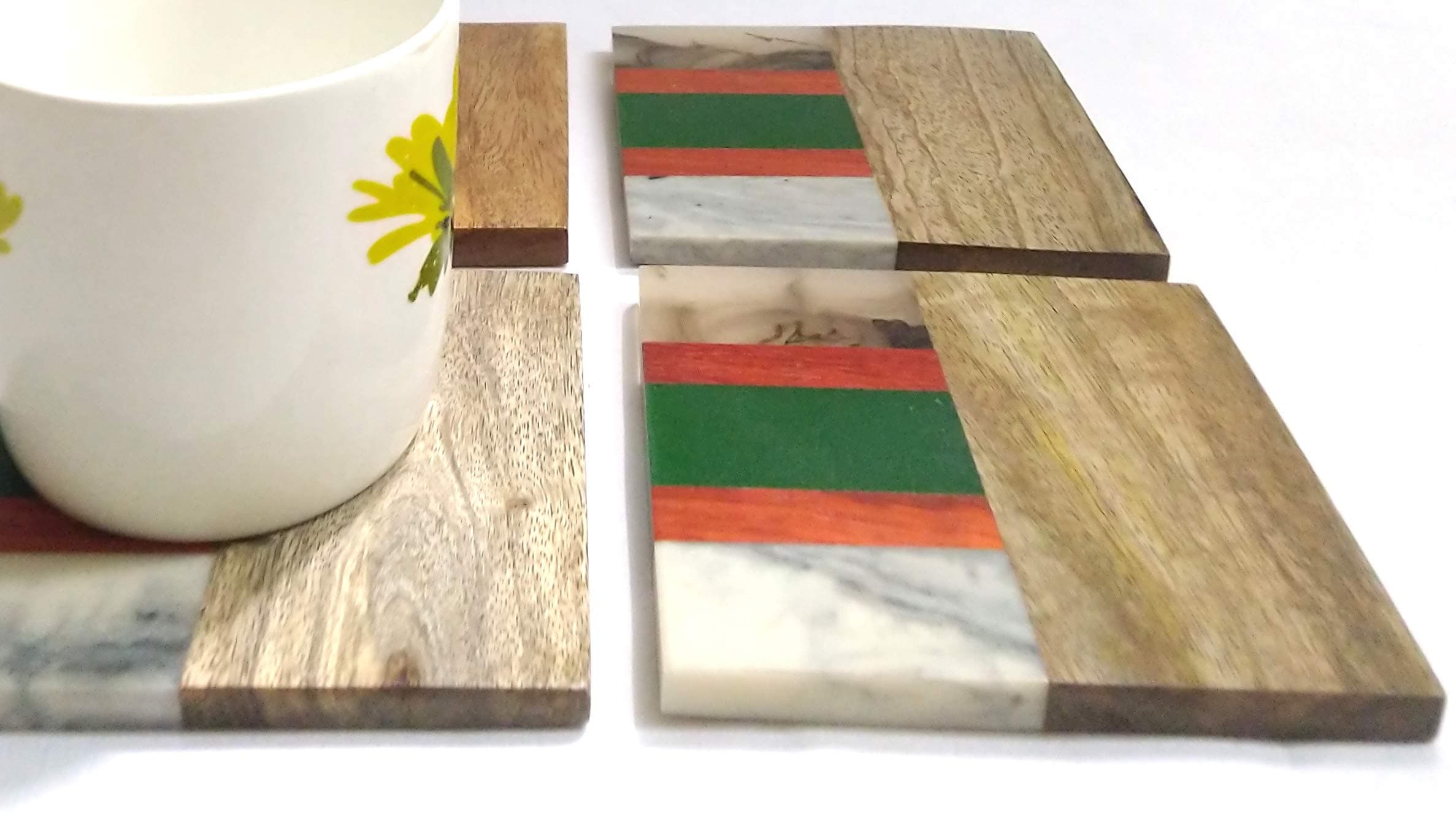 YD Designs Marble, LED,Resin & Wooden Mix Multocolor Tea/Coffee/ Cocktail Coaster Hexazon Shape for Drinks-Hot & Cold/Table Decorative Cocktail Coaster Set of 4/coaster wooden/tea coaster marble/tea coasters set of 4