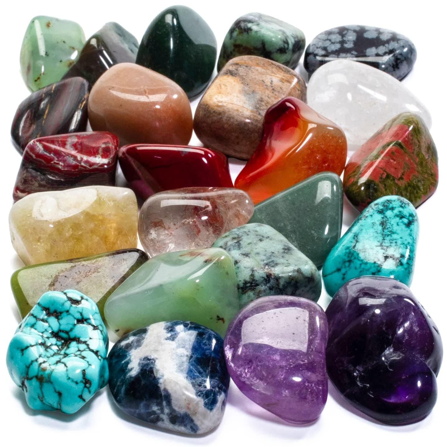 KALIFANO Bulk Tumbled Stones (1,000+ Carats) Random Assortment of Polished High Energy Reiki Crystals (May Include Blackstone, Turquoise, Fluorite etc.) - Piedras Caidas with Healing Properties