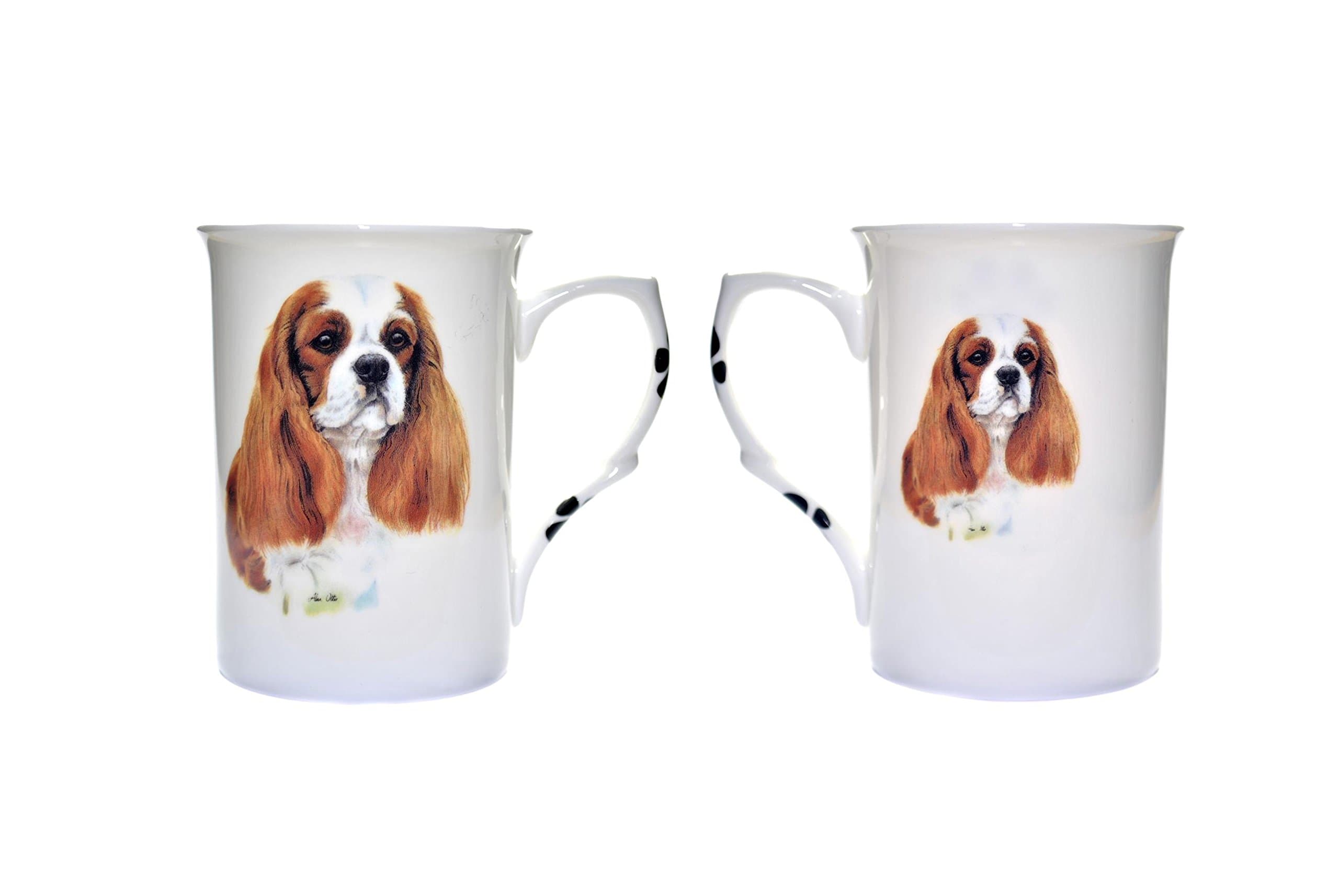 (BB17) Set of 2 Bone China BEAKERS/Mugs BLENIUM Cavalier King Charles Spaniel Dog Presentation Gift Boxed- Lovely Gift, Kirsty Jayne China, Hand Decorated
