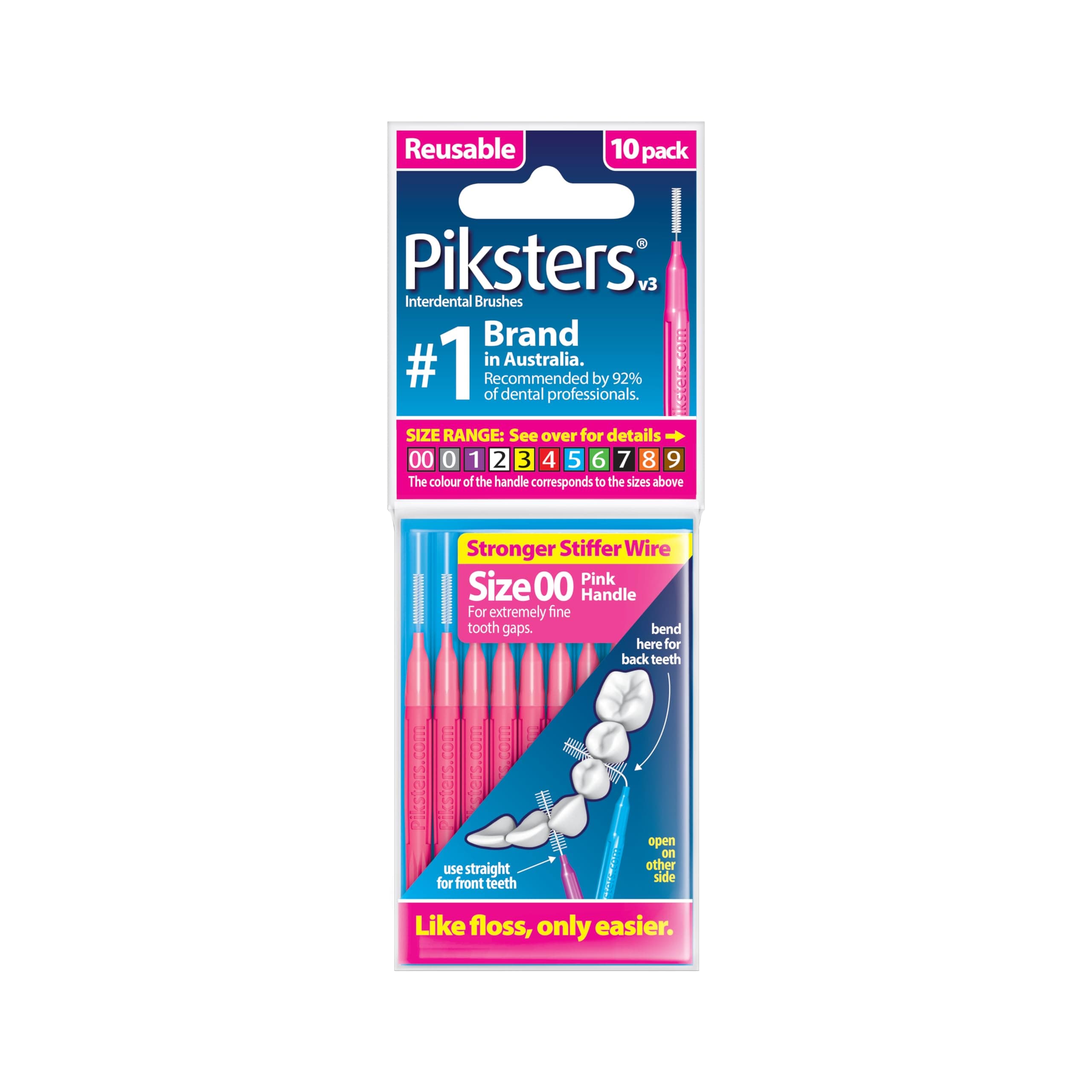 Piksters Interdental Brushes, 10 pk, Size 00, Interdental Brush for Extremely Fine Gaps, Gum Soft Bristles for Plaque Removal, Safe for Braces