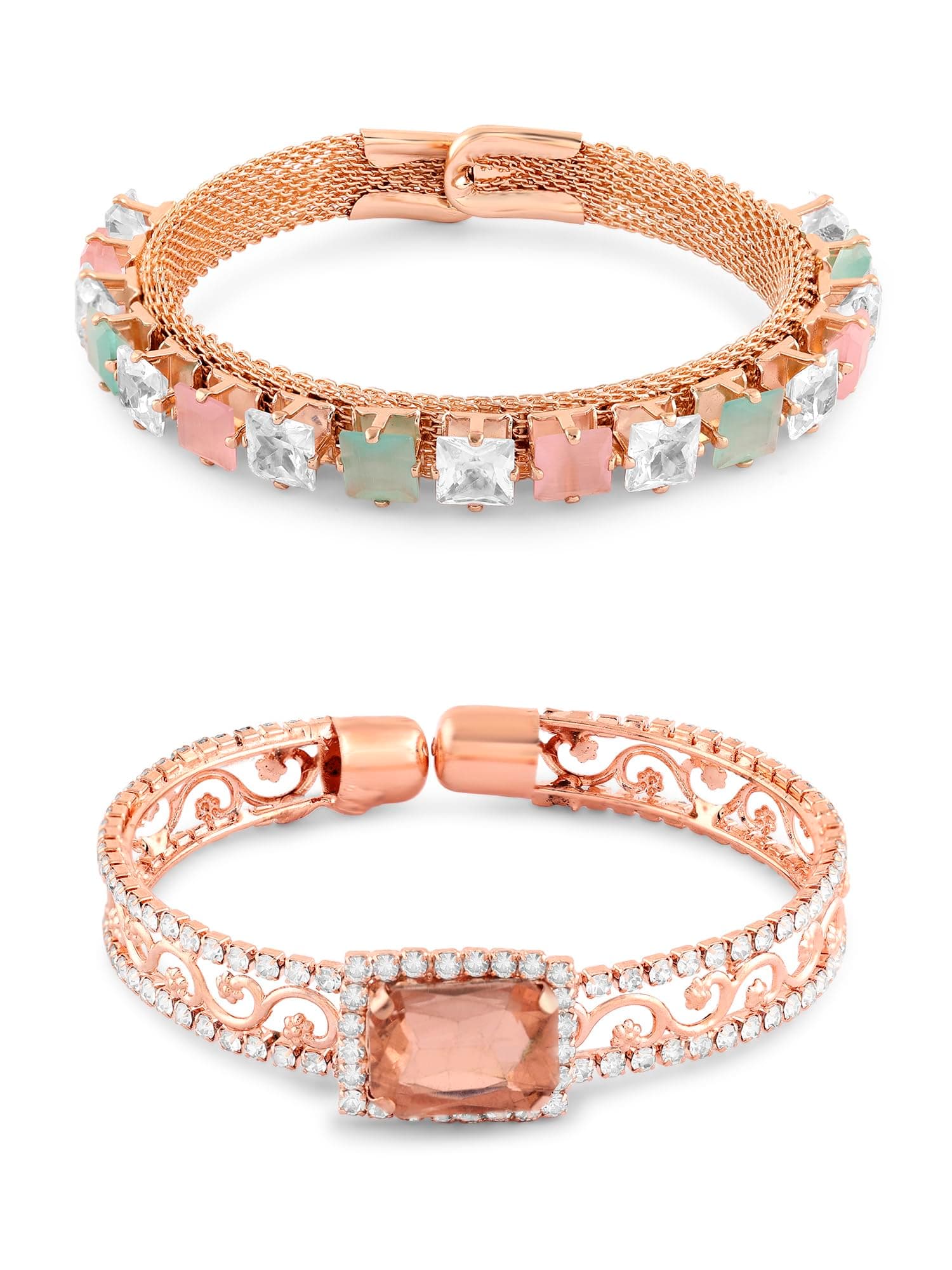 ZAVERI PEARLS Set Of 2 Rose Gold Dazzling Austrian Diamonds Bracelet For Women-ZPFK16864