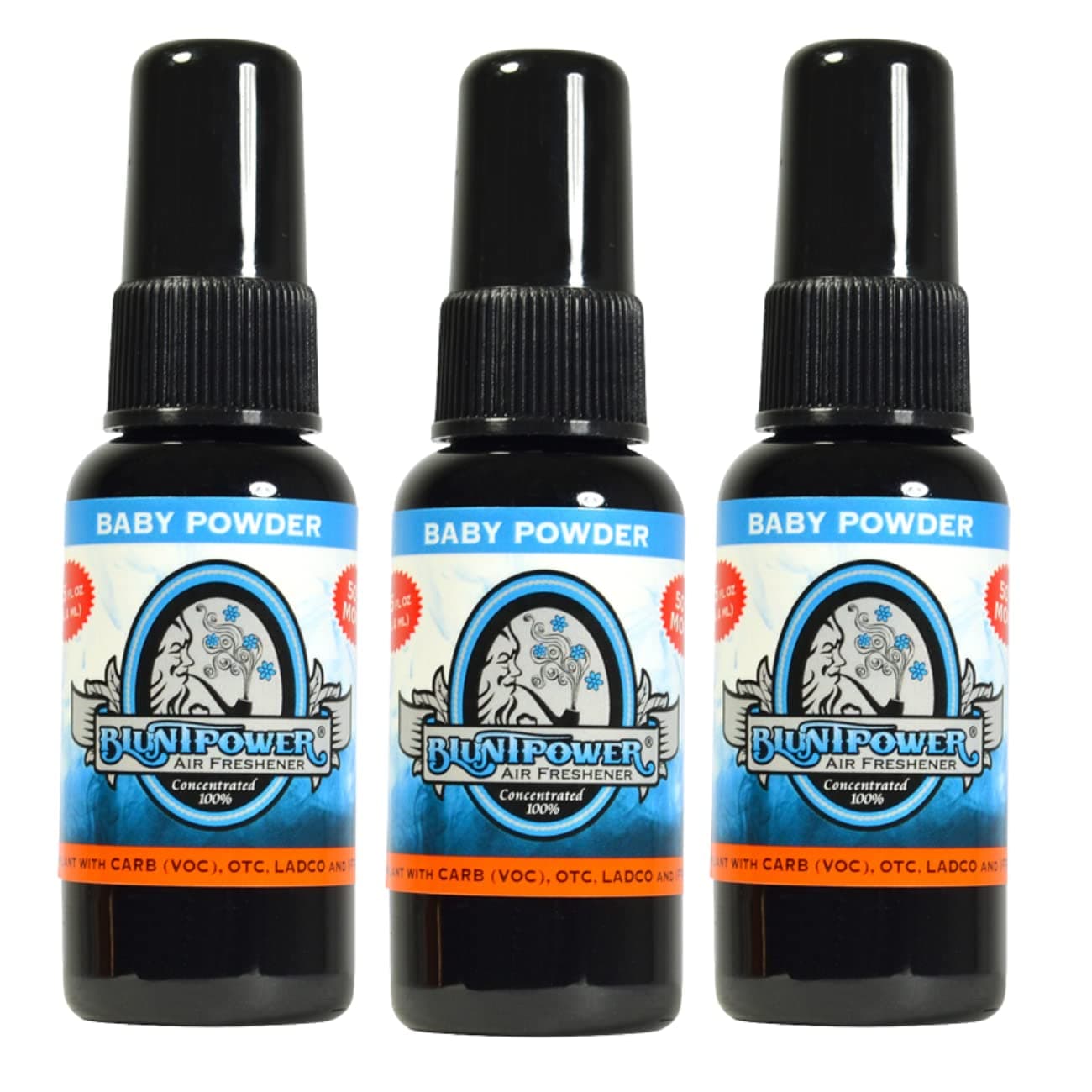 BluntPower 1 oz Glass Bottle Oil Freshener Concentrate Based and Oil Burner, Baby Powder (Pack of 3)