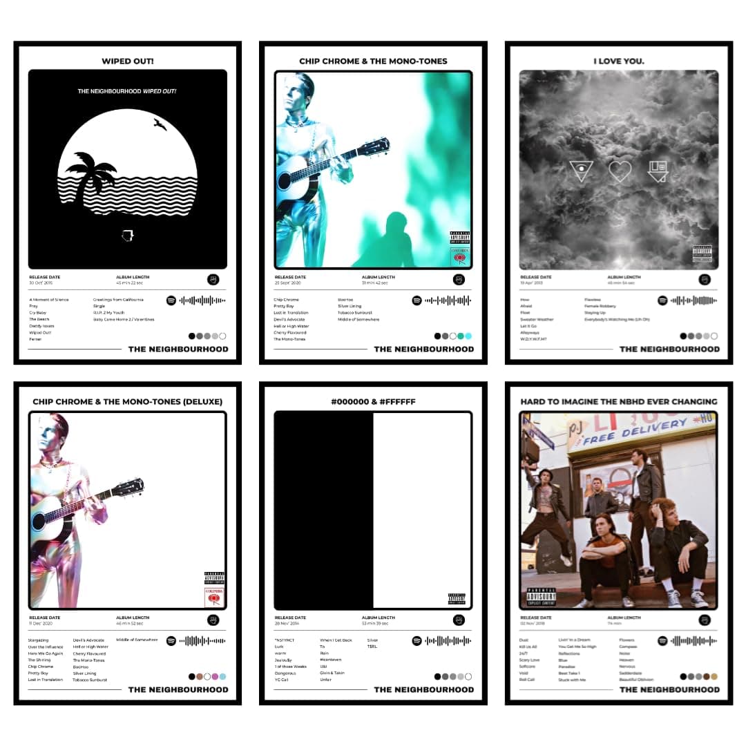 Funk You Store Neighbourhood A4 Posters (Set of 6) | Unframed Aesthetic A4 Band Poster of Neighborhood for Wall, Bedroom, Living room | Light Minimalist | Double Tape Included