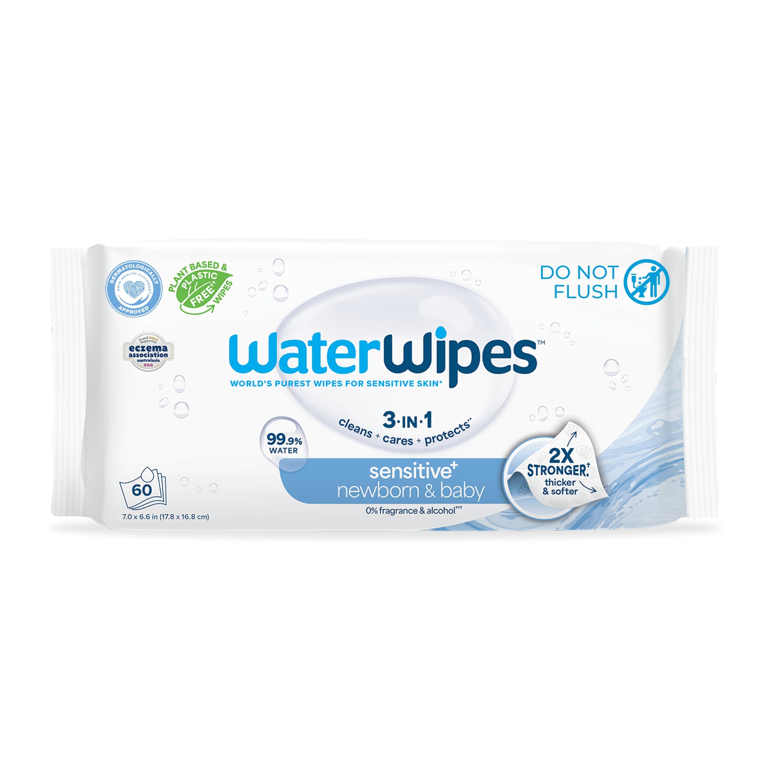 Sensitive+ Newborn & Baby Wipes, 3-In-1 Cleans, Cares, Protects, 99.9% Water, Unscented & Hypoallergenic, 60 Count