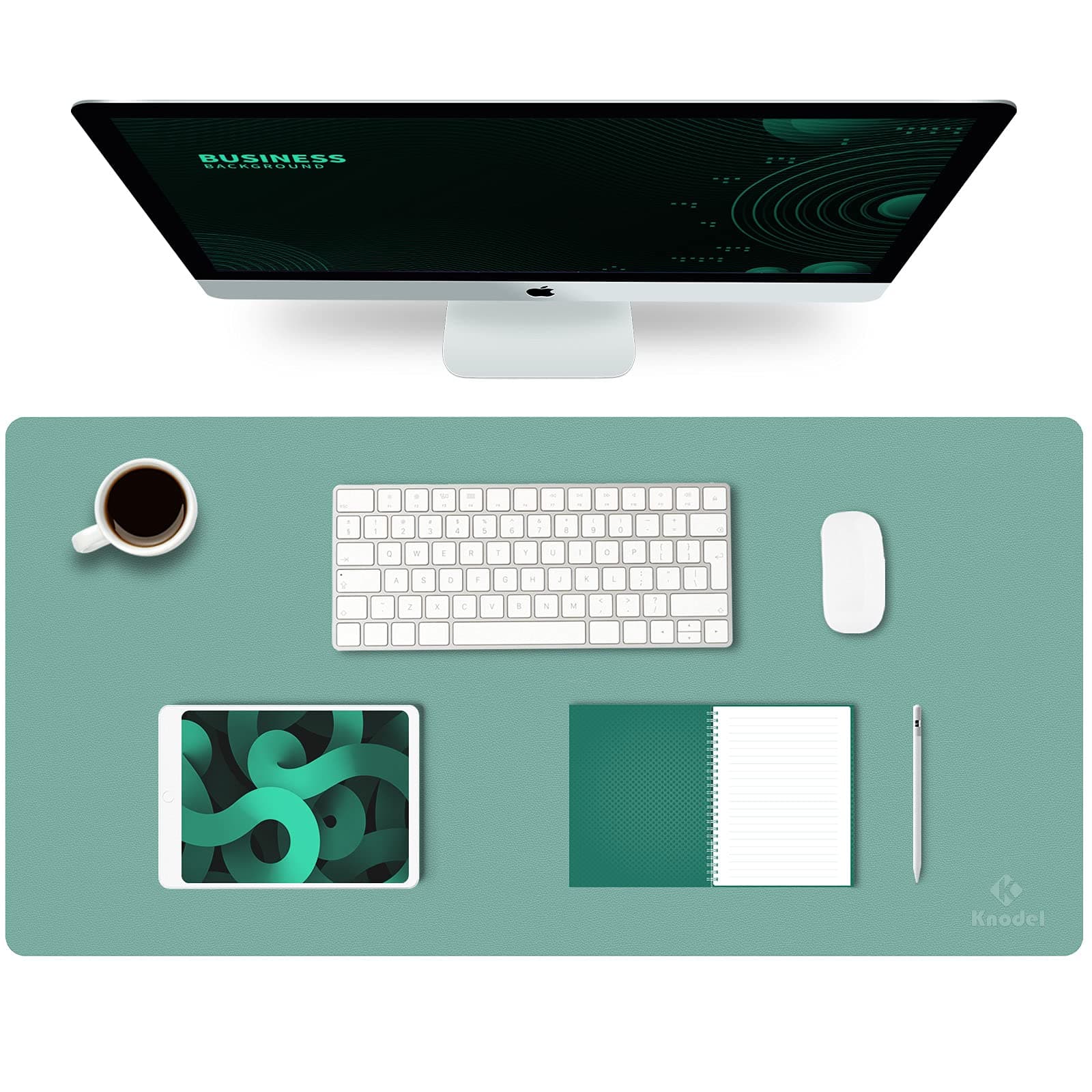 K KNODEL Large Office Leather Desk Mat, Mouse and Keyboard Pad, Computer and Laptop Mat, Desktop Protector and Cover, Writing Pad and Blotter (31.5"x15.7", Green)