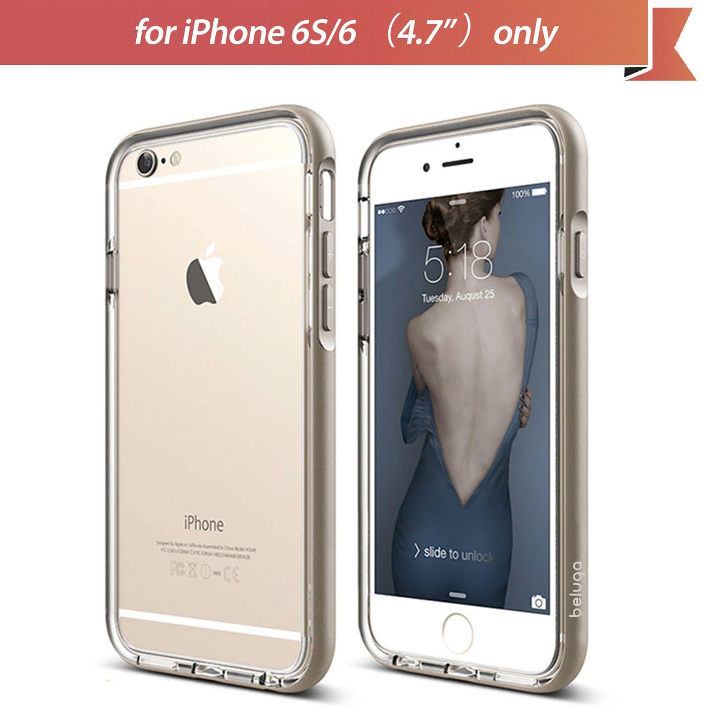 Apple iPhone 6S/6 Case, Beluga Fusion Dual Layer Protective Case [Champagne Gold] [100% Compatible with Full Screen Edge to Edge Tempered Glass Screen Protector] (Aluminum Bumper + Premium Clear TPU Case) (Designed for Gold iPhone 6S/6 4.7 inch) by Beluga - Hybrid Case Cover, Shock Absorbent, Ultra Slim, Anti Scratch, Transparent, Dual Layer [Champagne Gold]