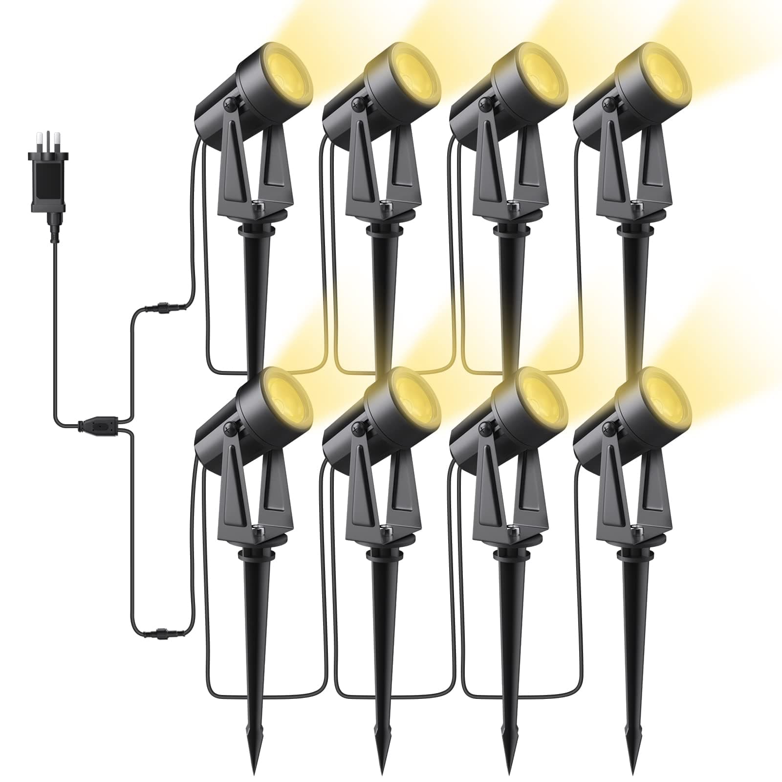 Garden Spotlights Mains Powered, 92FT/28M Landscape Lights, 3000K 27V Spike Light Mains IP65 Waterproof Outdoor Garden Lights Pathway Lighting for Lawn Yard, Patio,Driveway,Party