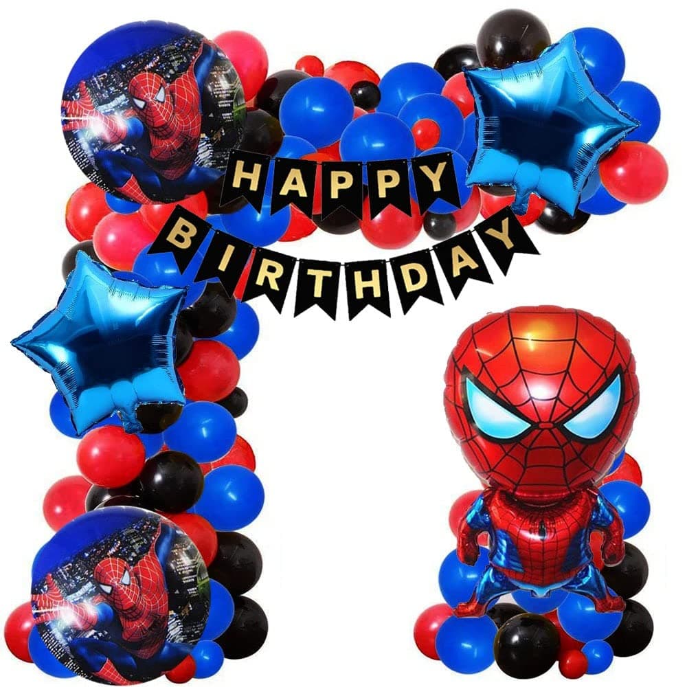 Pop The Party Cartoon Theme Balloon Garland Kit - 58 pcs Red And Blue Balloons For Birthday Decoration Items