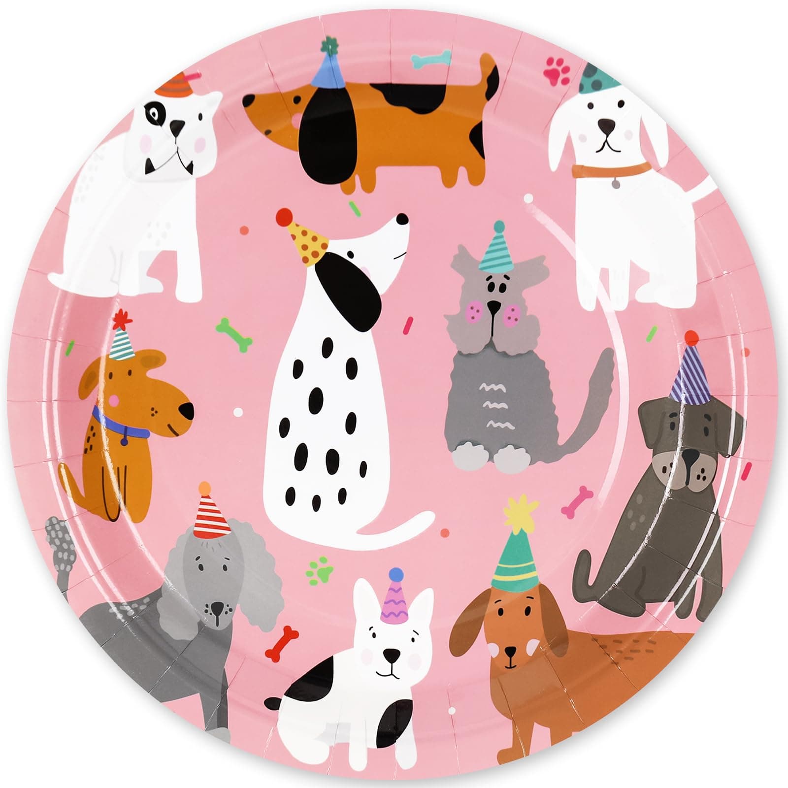 30Pcs Dog Theme Paper Plate Pink Puppy Disposable Plates 9" & 7" Cute Cartoon Dinner Plates for Animal Pet Party Table Decor Supplies