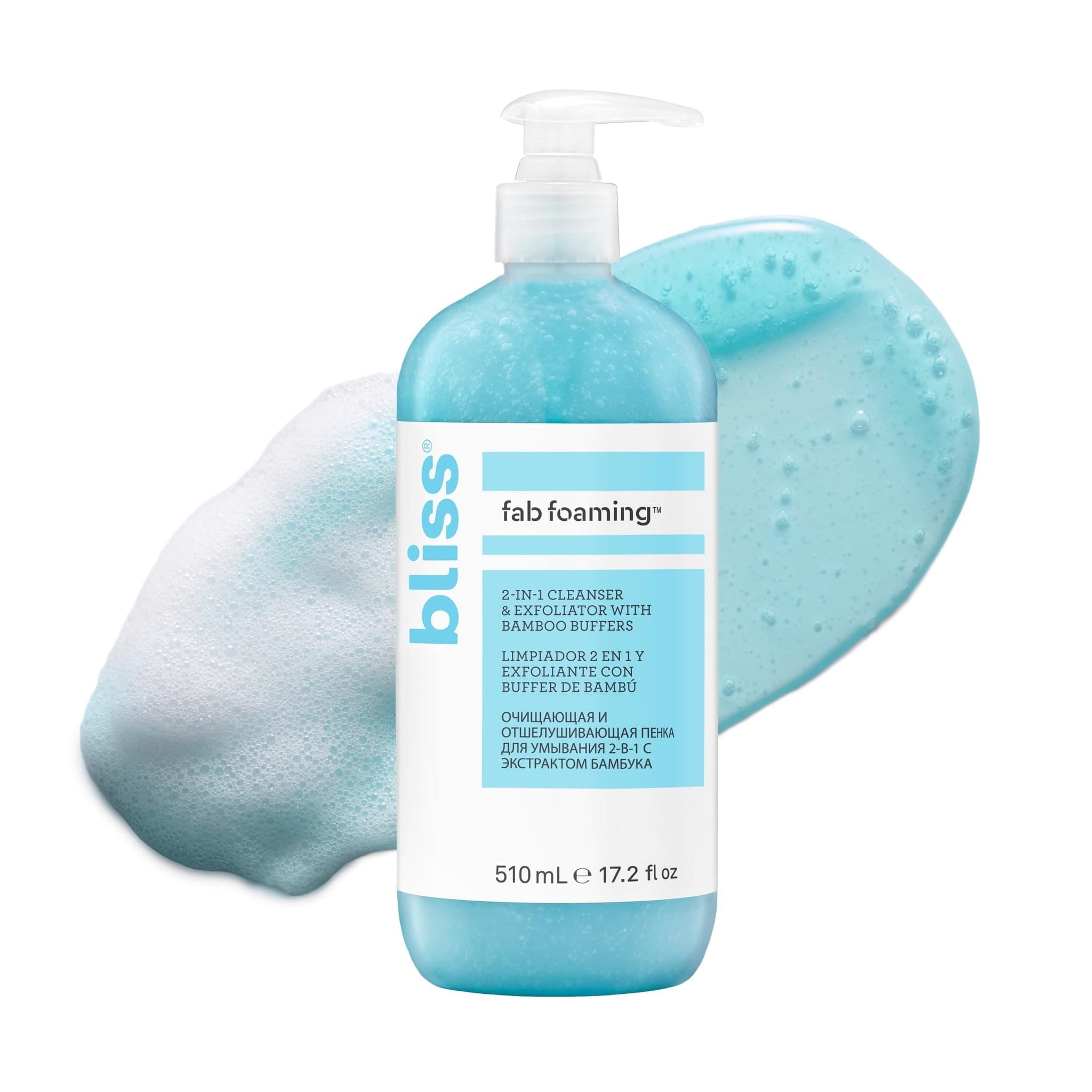 Bliss (510ml) - Fab Foaming 2-In-1 Cleanser & Exfoliator with Bamboo Buffers Oil-Free Gel Paraben Free, Cruelty Free 510ml