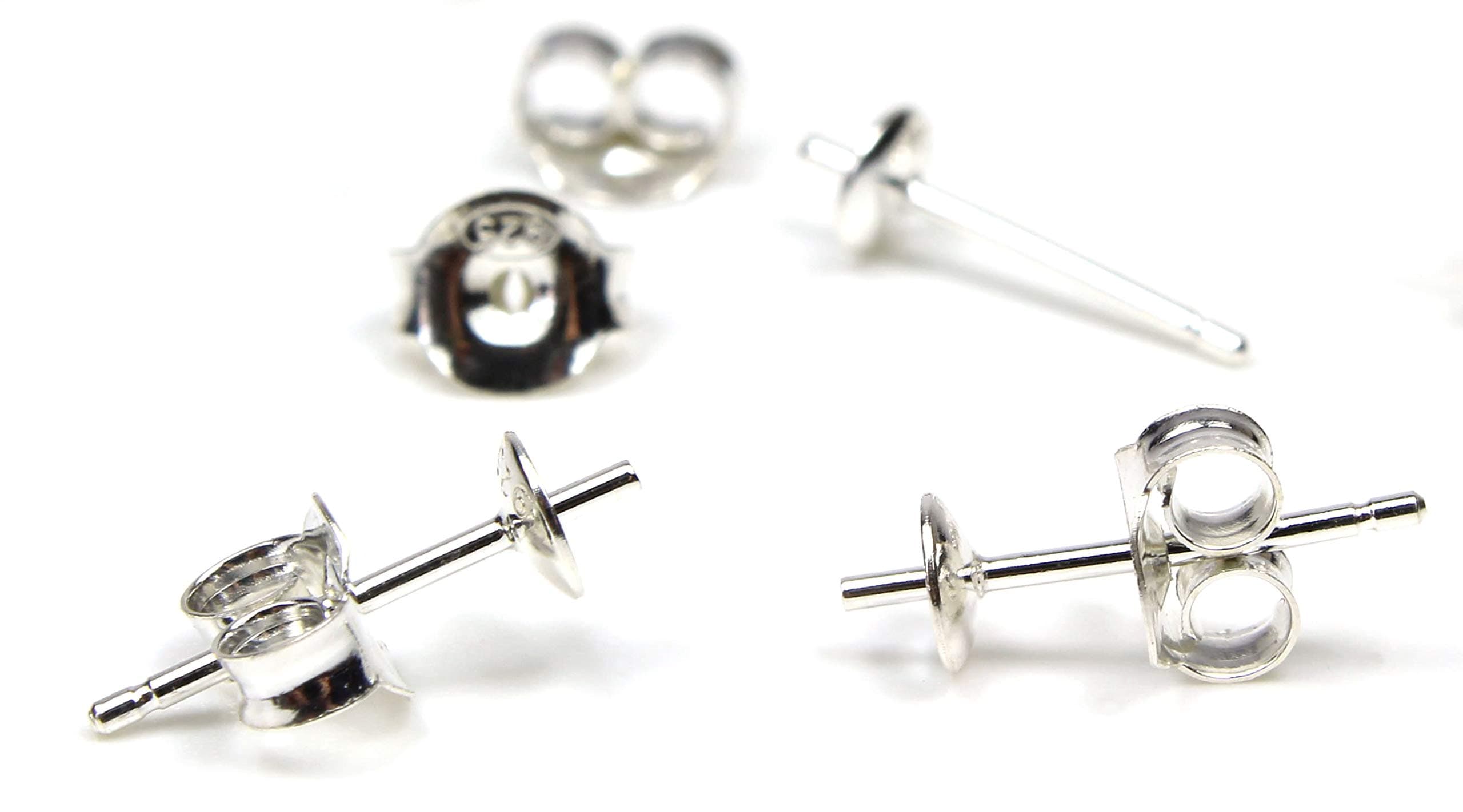 NaturSchatulle Earring Findings Studs Butterfly Backs 100% Sterling Silver | 10 Pairs | DIY Jewellery Making | Post Finding Pins, Crafting Blank