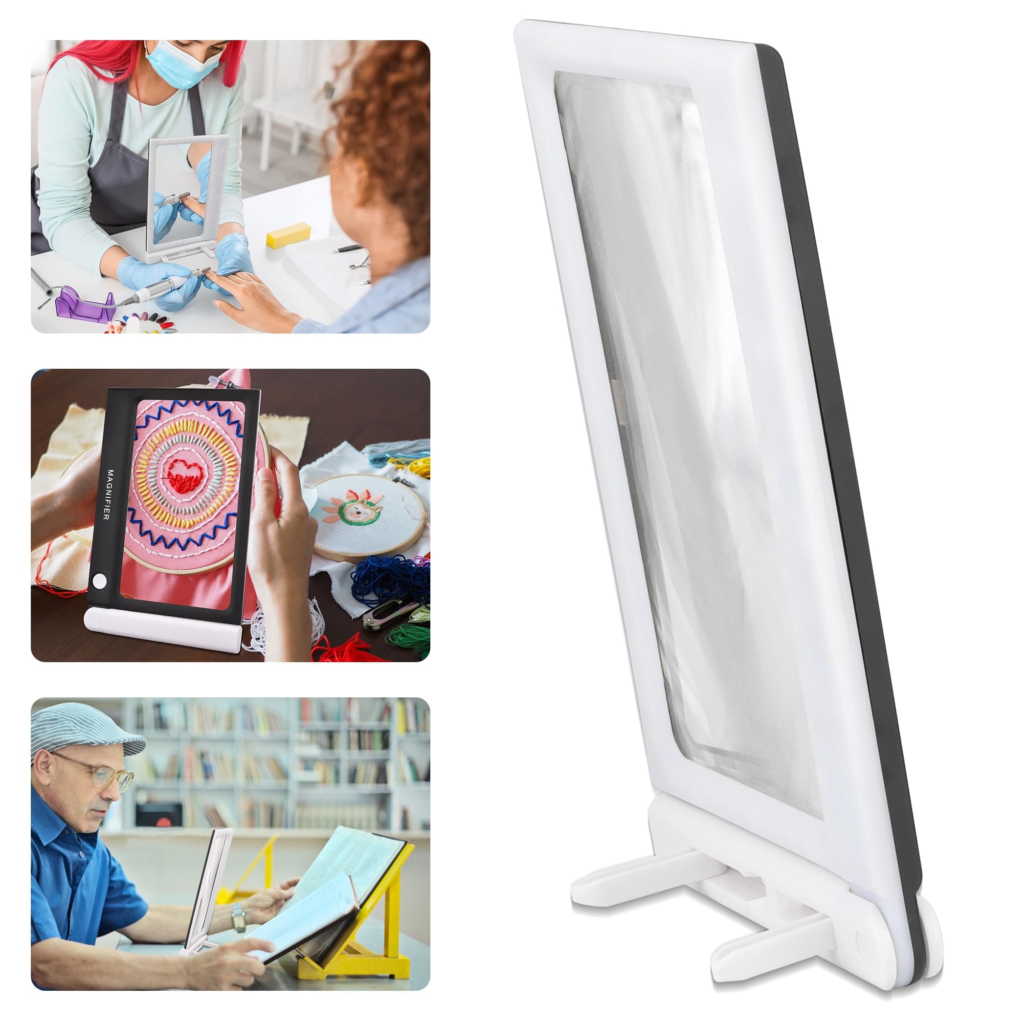 Magnifying Glass with Light, Folding Handheld 5X Large Rectangle Lighted Magnifier with Dimmable LED for Macular Degeneration Seniors Reading Newspaper, Books, Lighted Gift for Low Visions