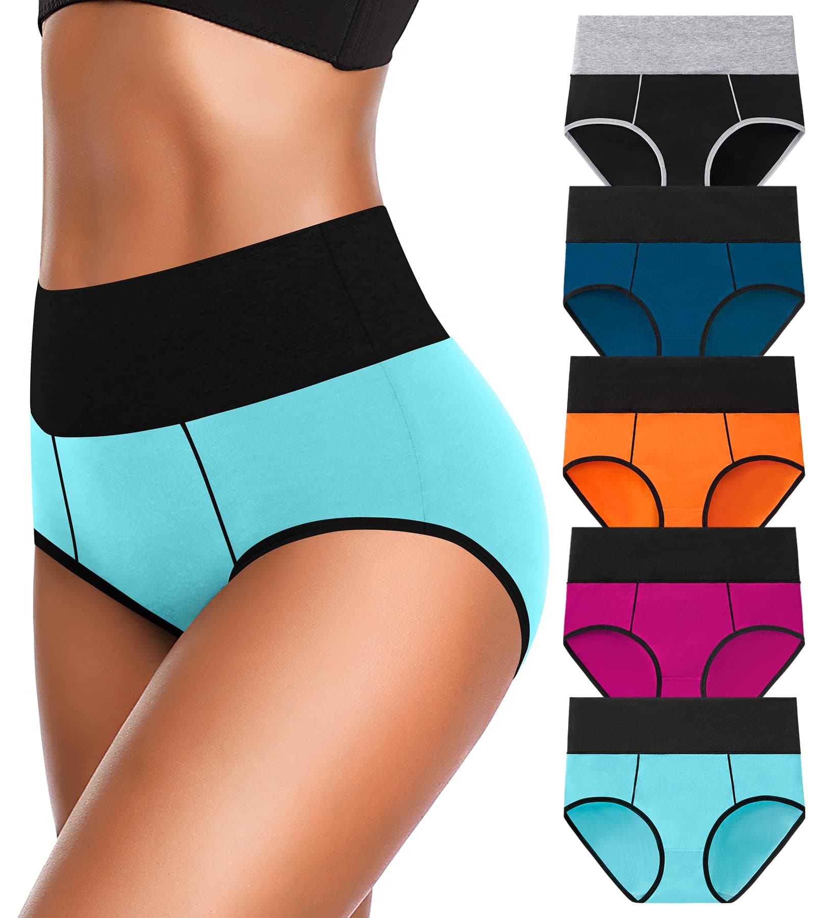 High Waisted Underwear for Women Tummy Control Cotton Plus Size Full Coverage Packs Ladies Panties Briefs