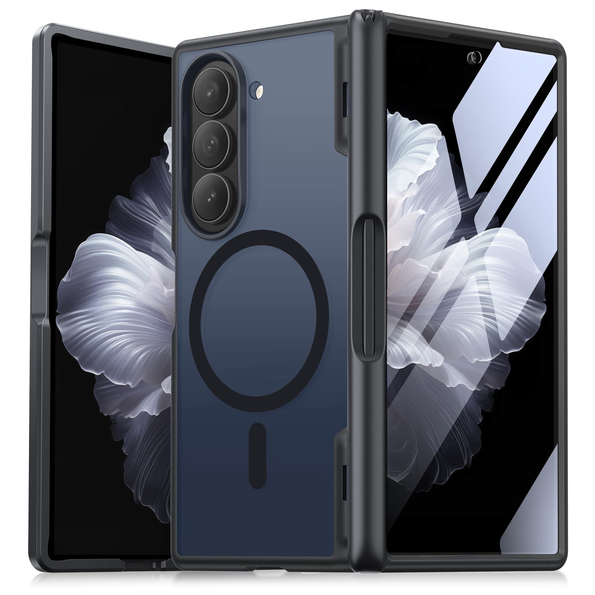 MOBOSI Z Fold 5 Case Magnetic Hinge Cover Protector, [Fold 5 Edition S Pen Holder], Compatible with Magsafe, Front Screen Protector Full Body Phone Case for Samsung Galaxy Z Fold 5, Black