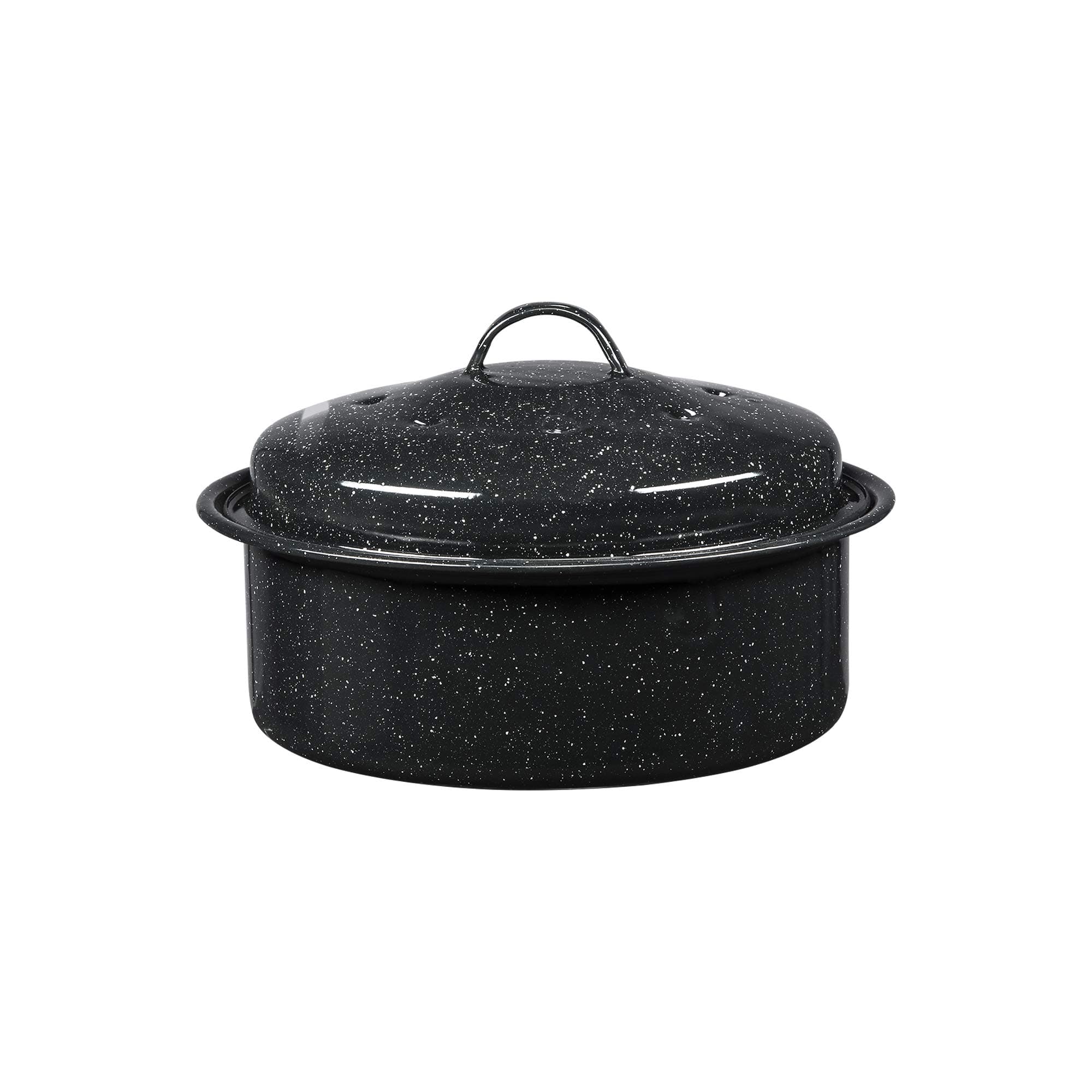 8.7-Inch Small Covered Round Roaster, 3Lb Capacity – Mini Roaster Enamel Steel Cookware, Dishwasher Safe & PFOA-Free, Even Heat Distribution for Poultry, Meat, Vegetables (Speckled Black)