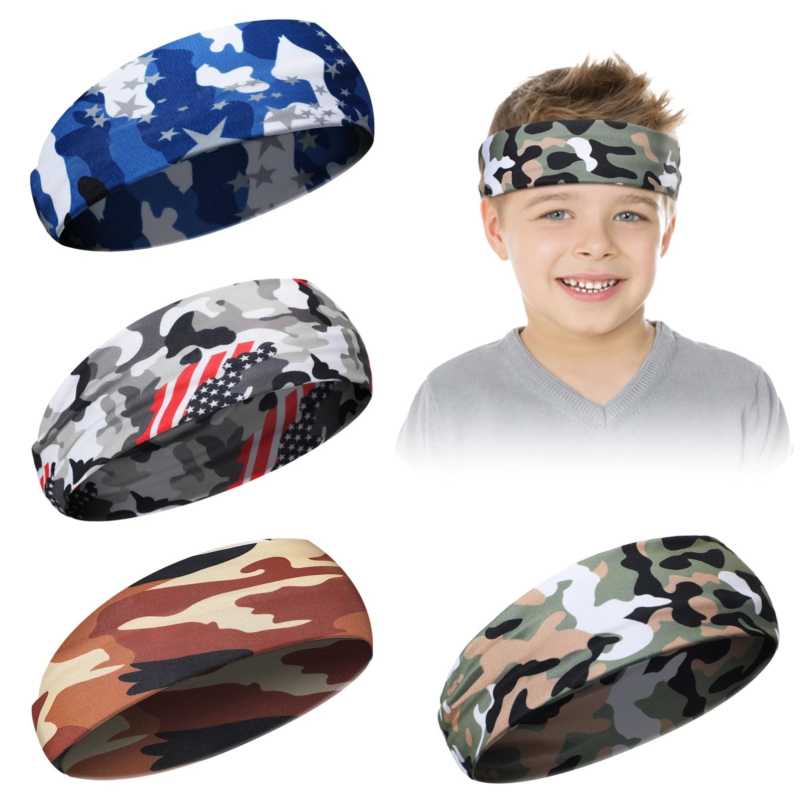 4 Pcs Boys Headbands Athletic Sweatbands Kids Sports Wicking Breathable Headbands Elastic for Girls Boys Football