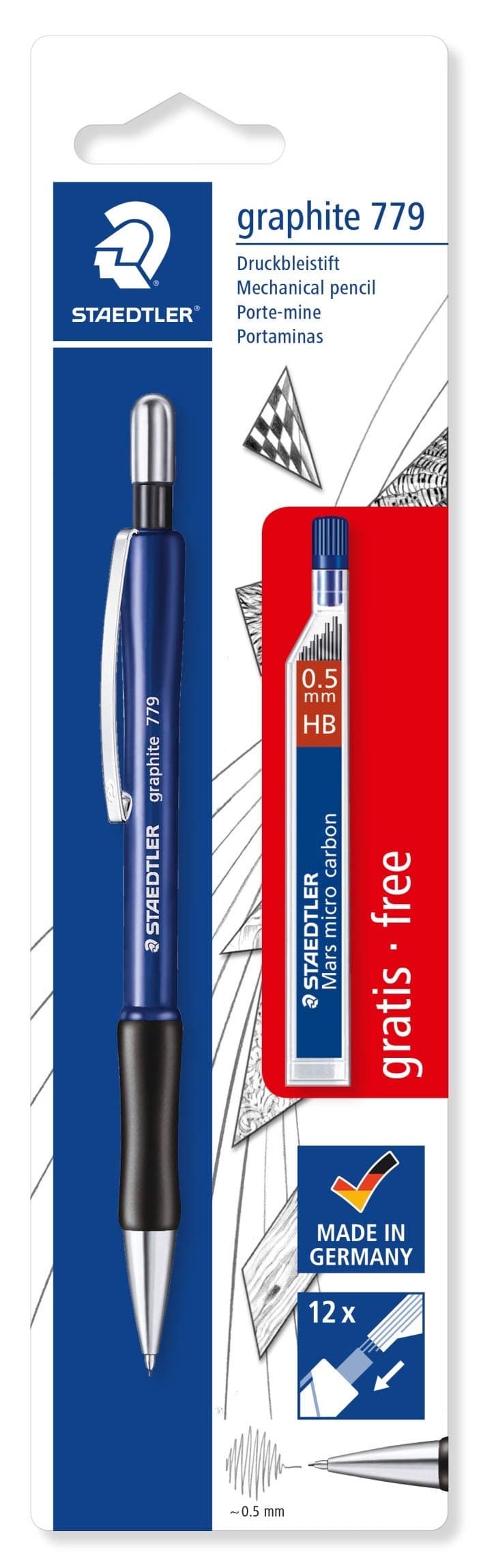 7795Abk25D Mechanical Pencil Graphite And 1ȁ½X Pack With Box (Hb) Filled Refill, Lead Diameter 0.5ȁ½mm Barrel Colour: Black, Blister Card
