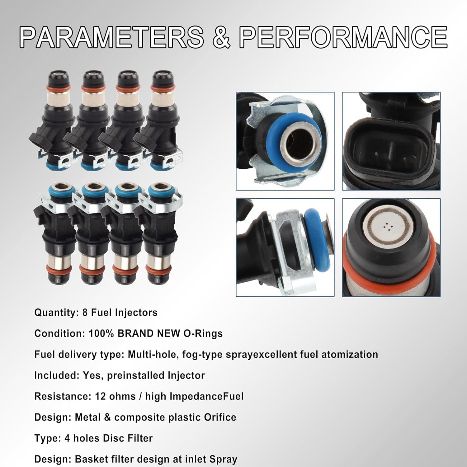 Fuel Injector Set of 8 17113698 - Compatible with Chevrole,Cadillac,EscaladeSilverado,SSR,Suburban,Tahoe,Avalanche,Express,GMC,Savana,Sierra,Yukon 4.8L,5.3L, 6.0L V8 Vehicles -Year 00-07
